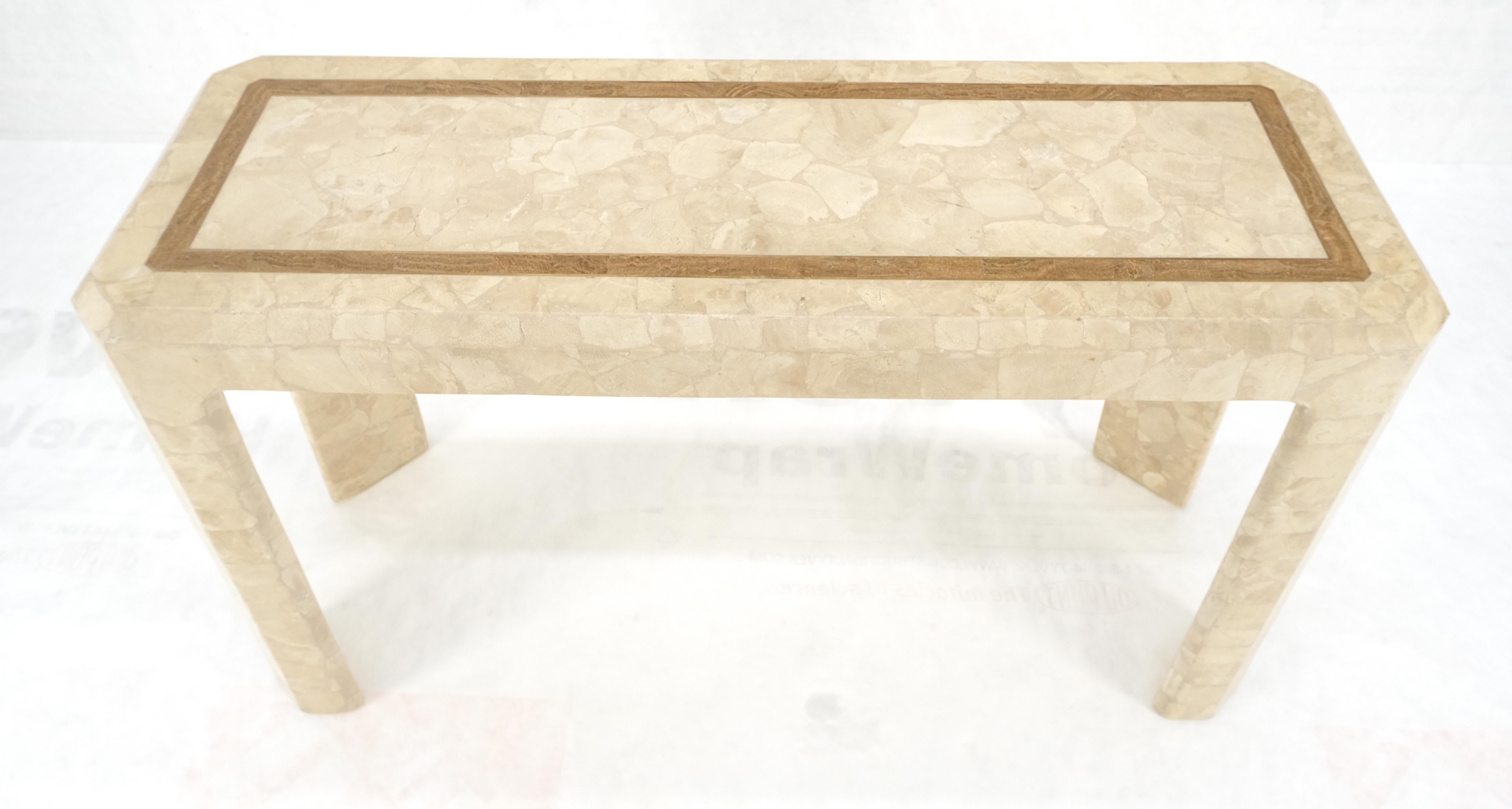 Unknown Tessellated Travertine Inlayed Top Console Sofa Table Mid Century Modern MINT! For Sale