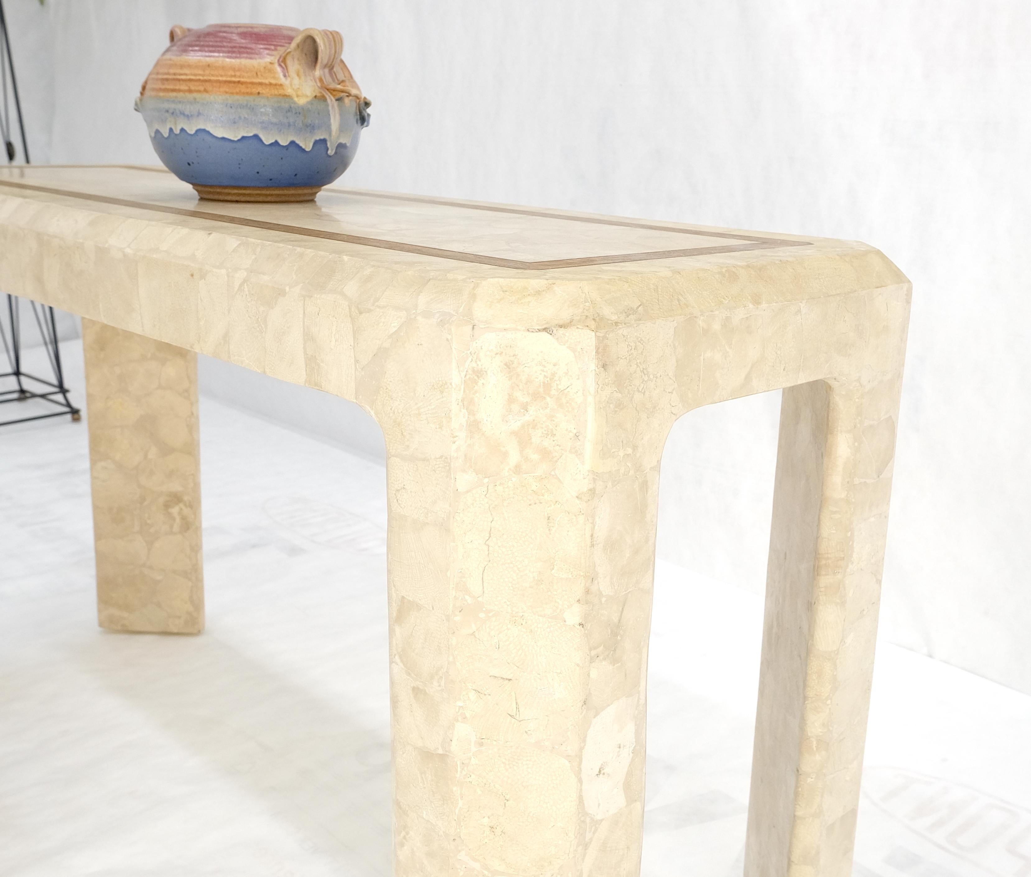 Tessellated Travertine Inlayed Top Console Sofa Table Mid Century Modern MINT! For Sale 1