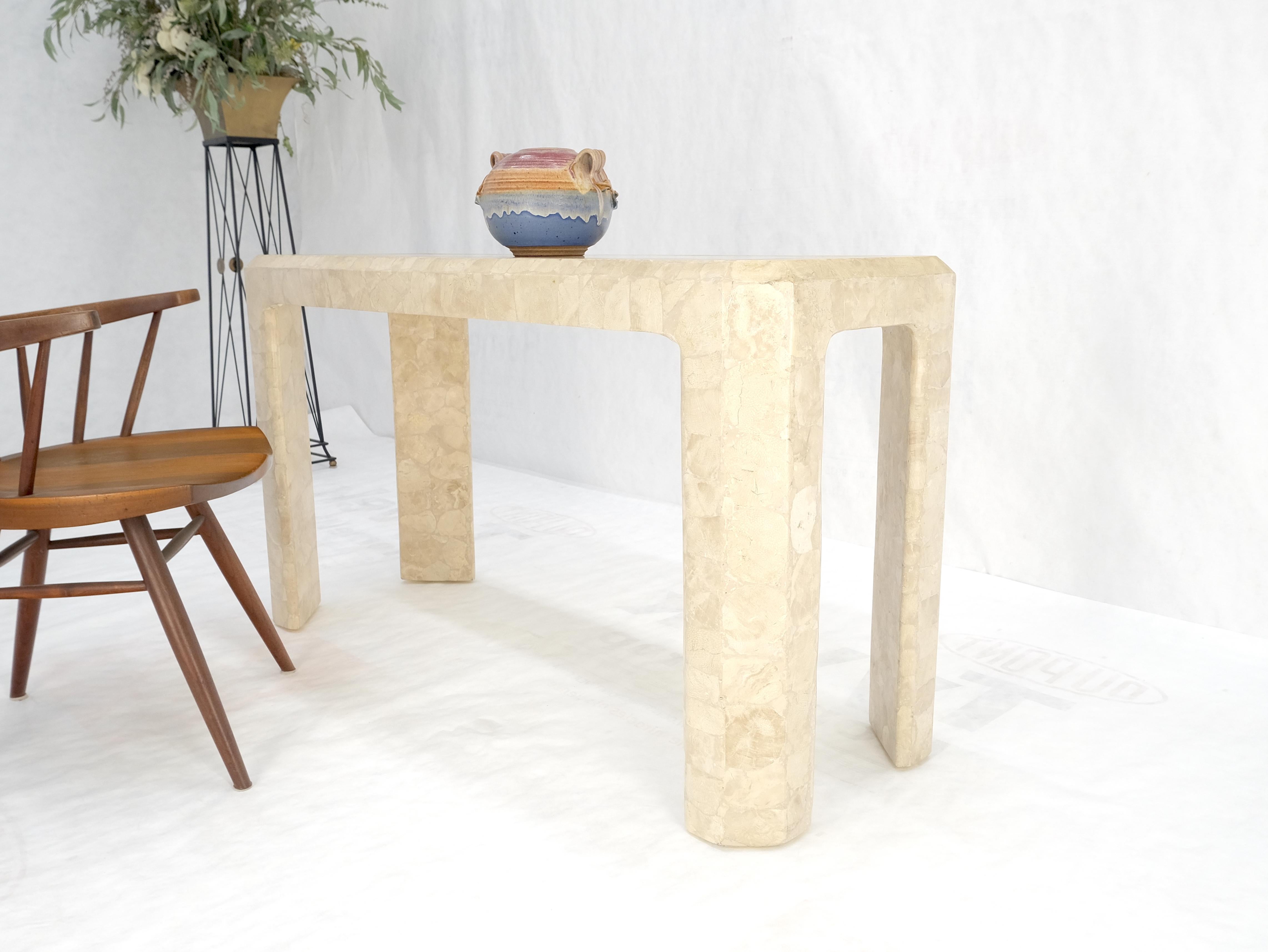 Tessellated Travertine Inlayed Top Console Sofa Table Mid Century Modern MINT! For Sale 2