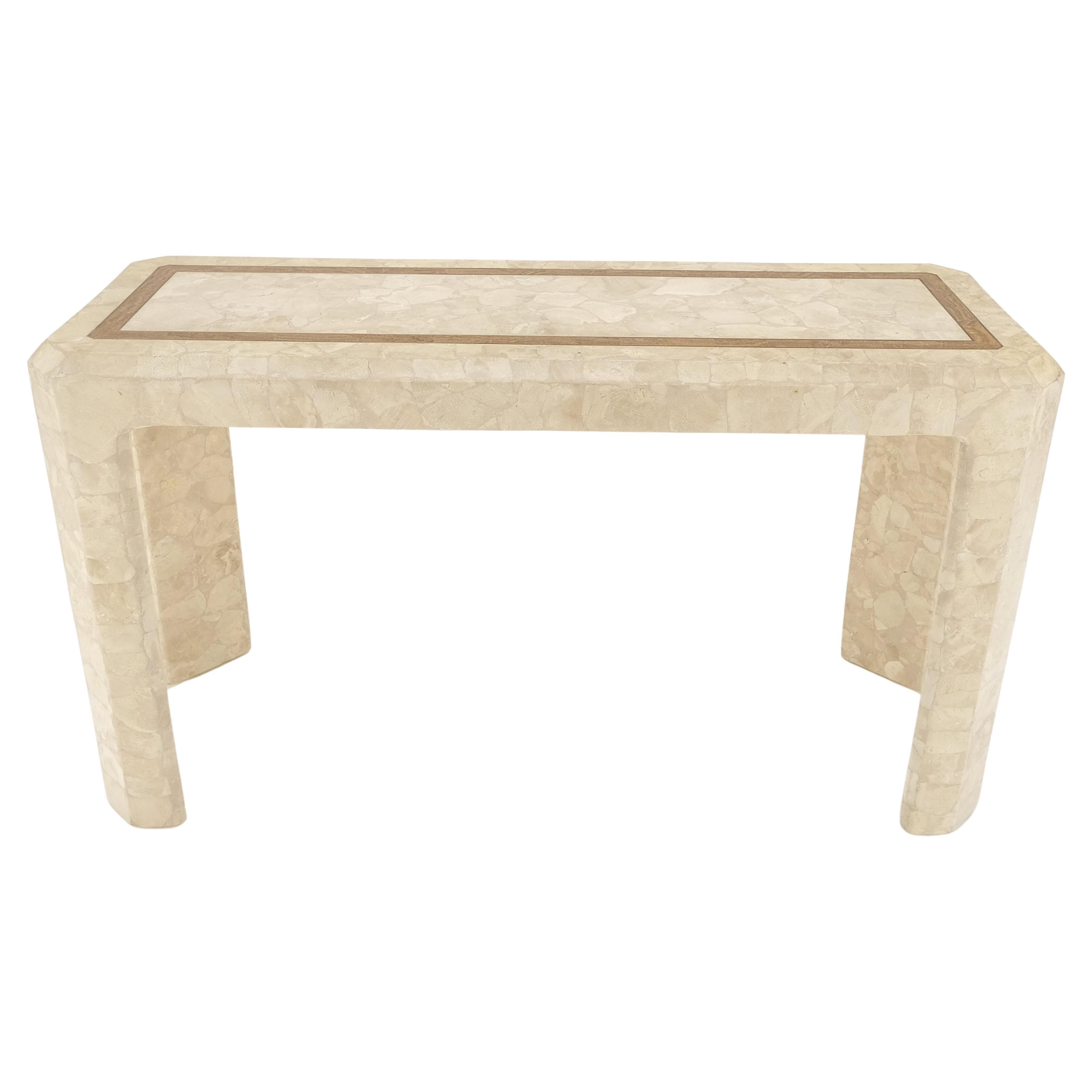 Tessellated Travertine Inlayed Top Console Sofa Table Mid Century Modern MINT! For Sale