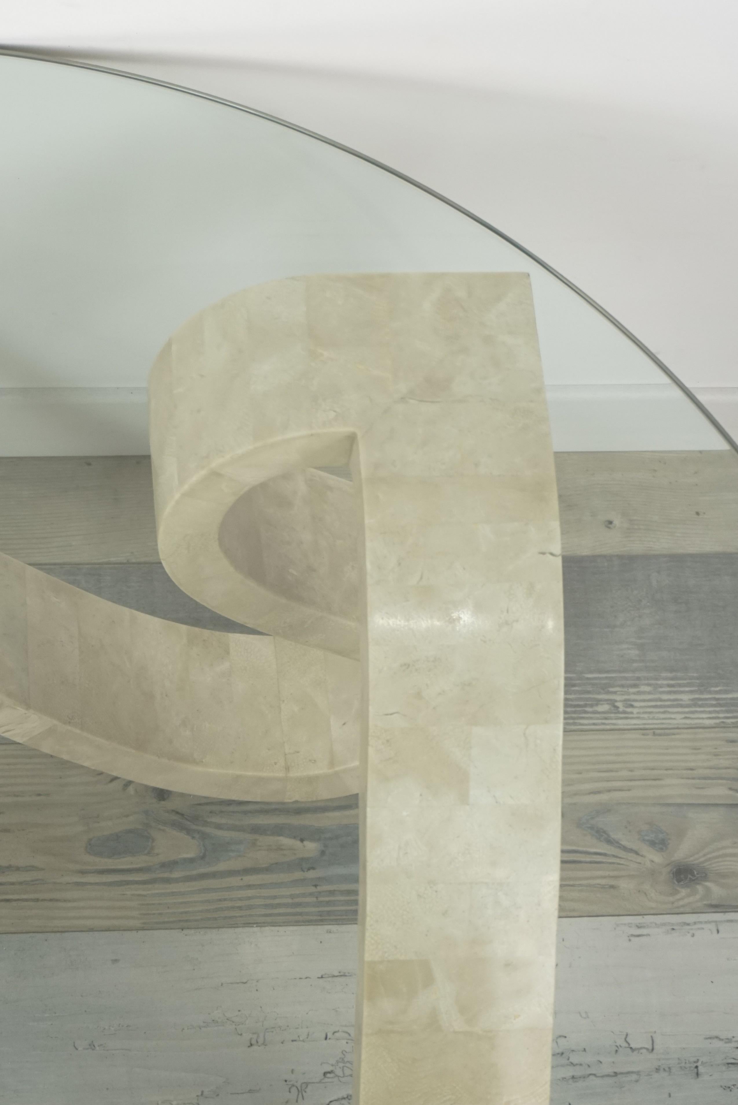 Tessellated Travertine Marquetry and Round Glass Tray Coffee Table 7