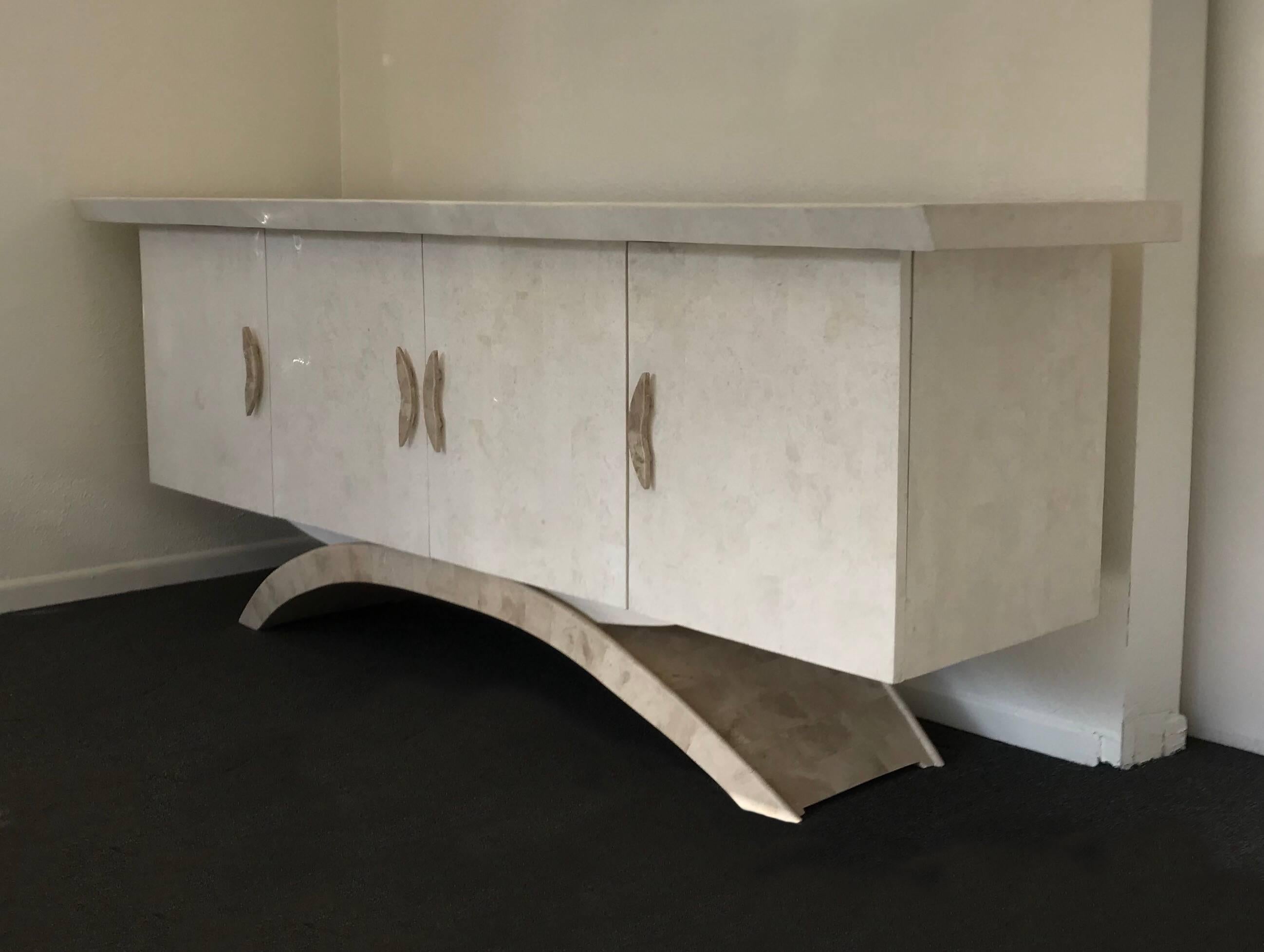Modern Tessellated Travertine Sculptural Cabinet by Marquis Collection of Beverly Hills