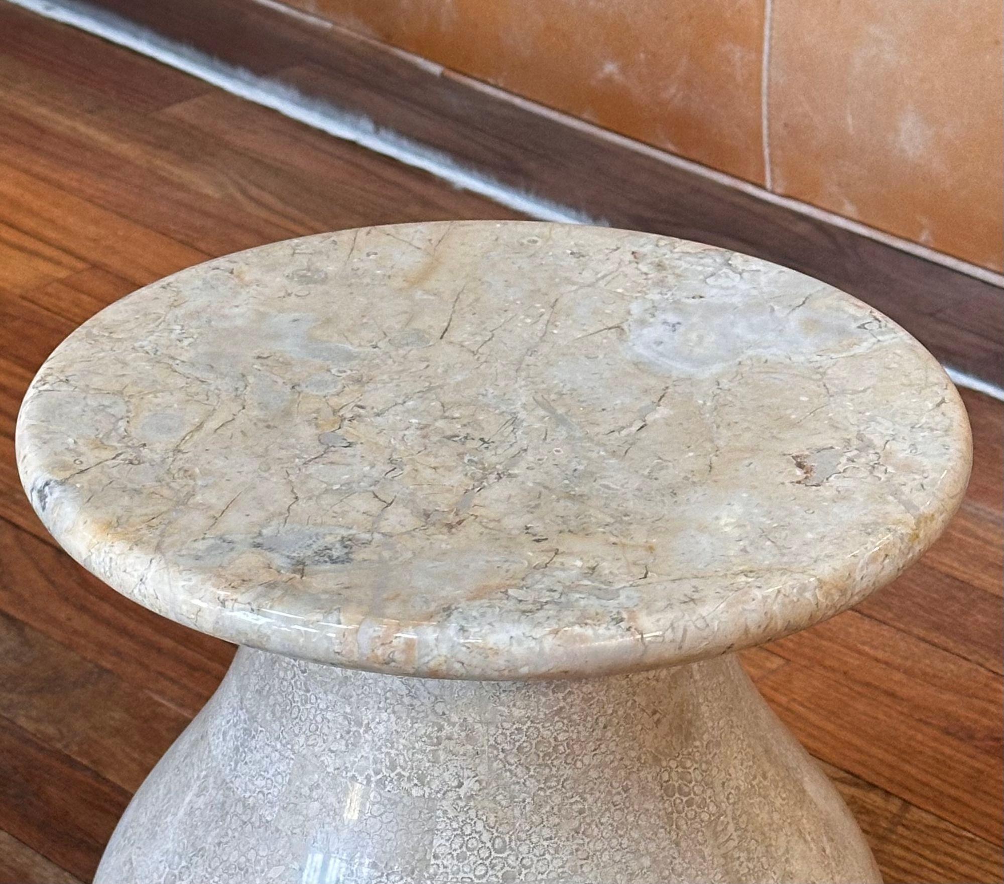 Mid-Century Modern Tessellated Travertine Stone Drink/Side Table French 1970 For Sale