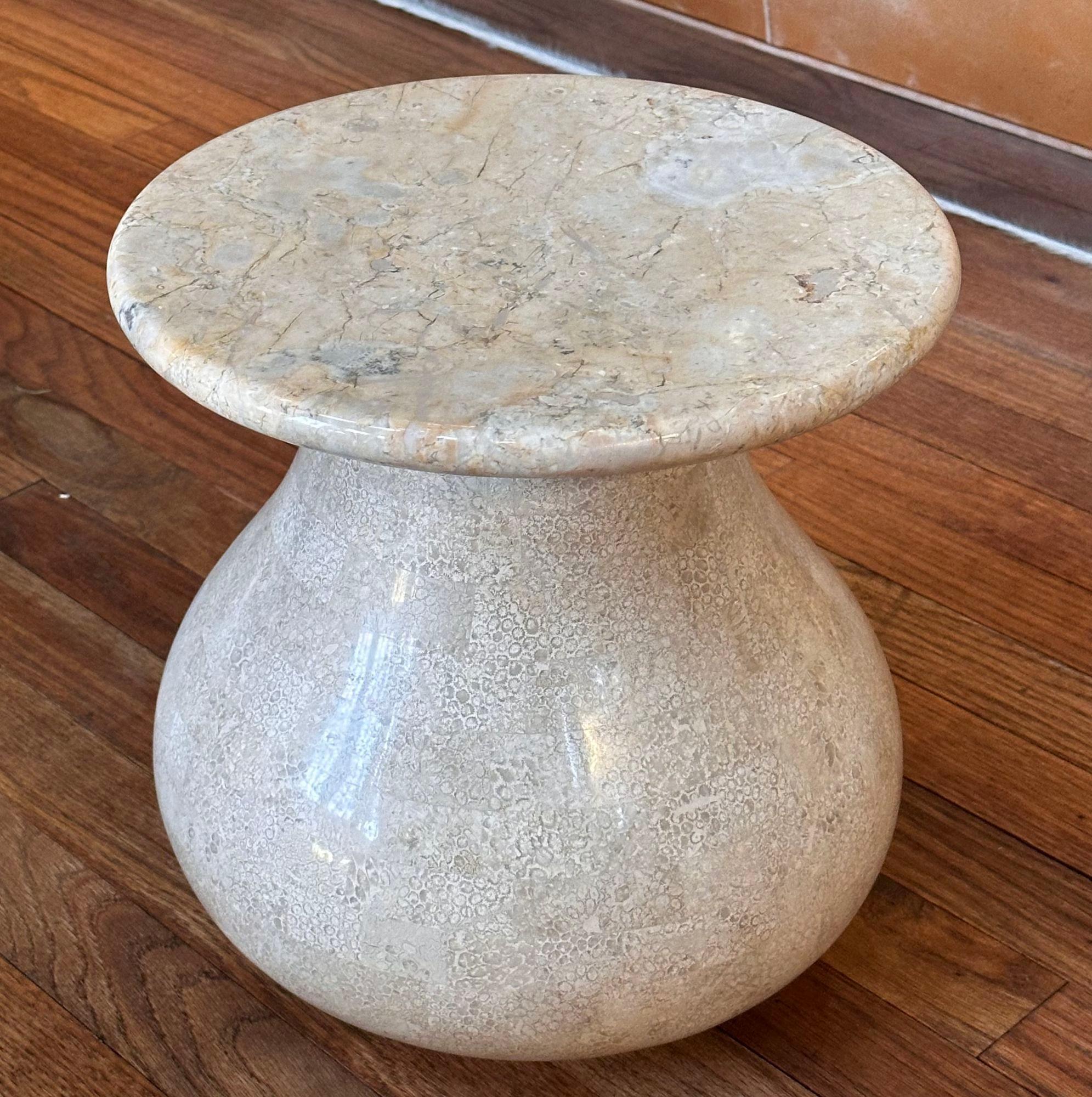 Tessellated Travertine Stone Drink/Side Table French 1970 In Good Condition For Sale In Chicago, IL