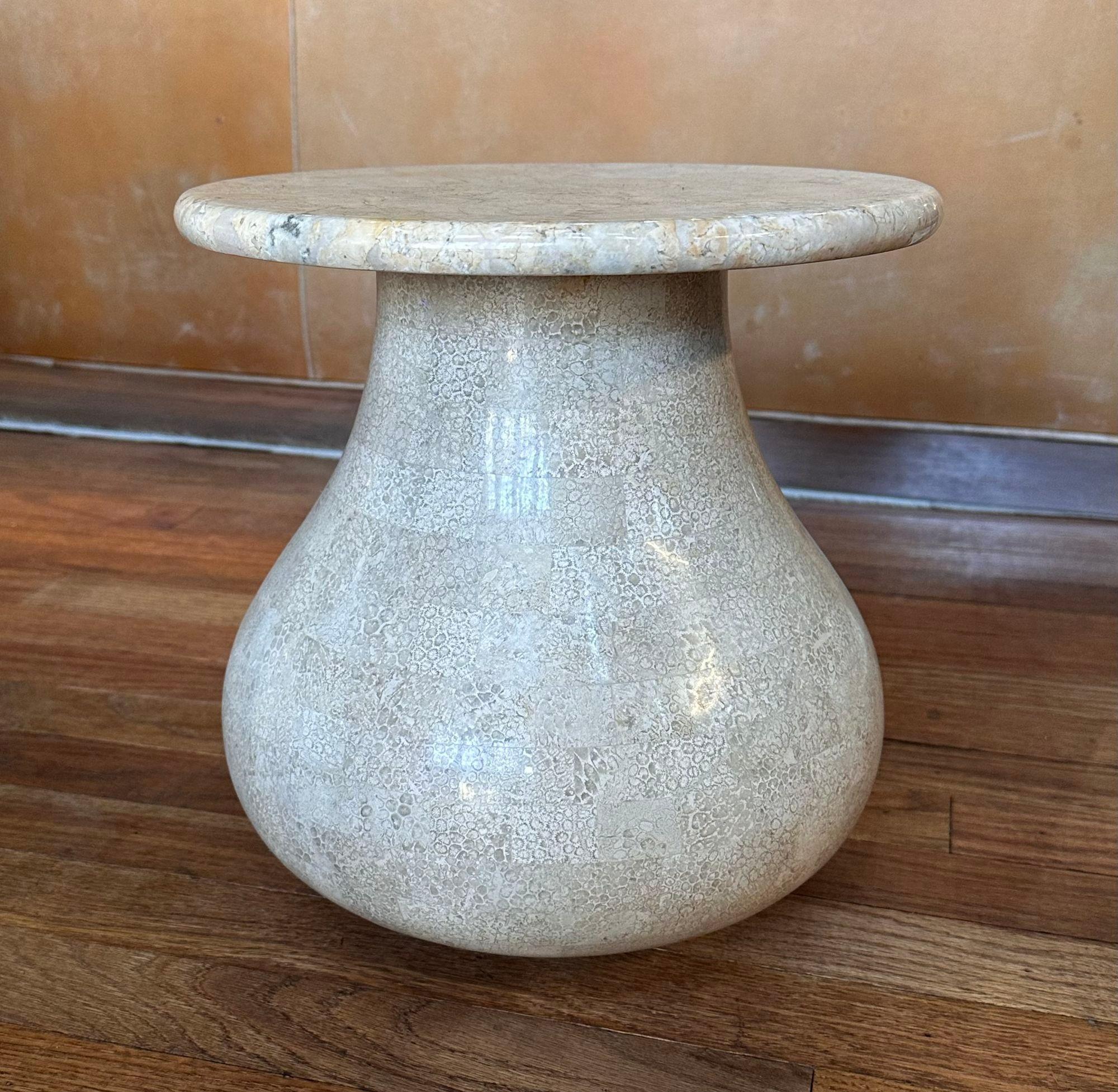 Tessellated Travertine Stone Drink/Side Table French 1970 For Sale 1