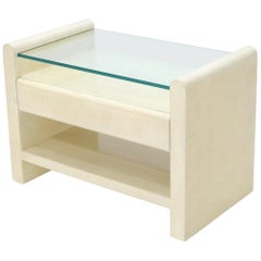 Tessellated White Beige Bone Veneers Finish Glass Top Side End Table Hall Stand