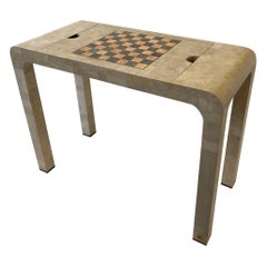 Tessellated White Fossil Stone and Marble Game Table Console by Maitland Smith