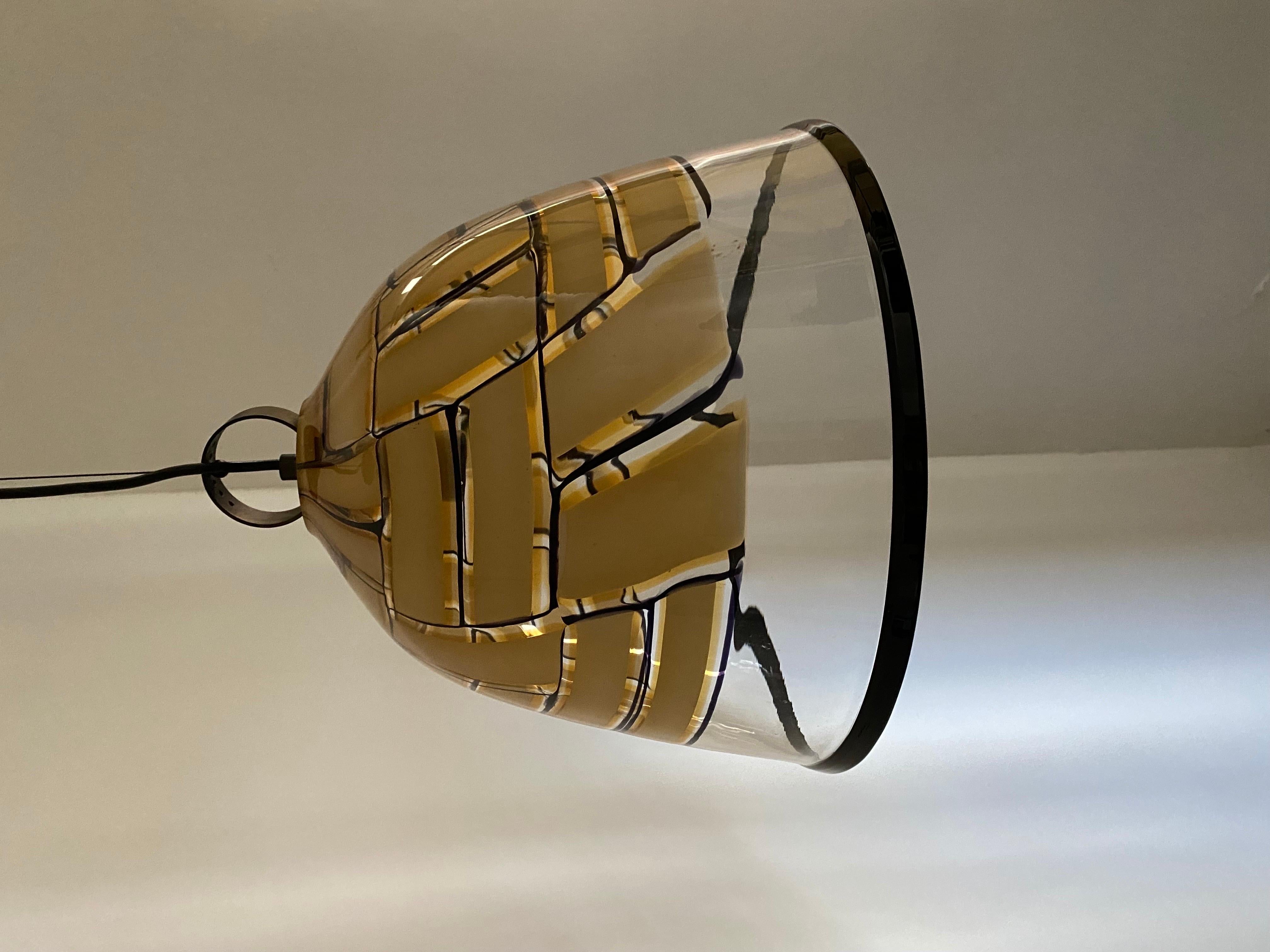 Mid Century Modern pendant light by i3 in Murano glass.
Manufactured in Murano, Italy circa 1970. 
Glass bell measurements are 29cm h by 35cm in diameter. 
Unfortunately label has been lost during cleaning.