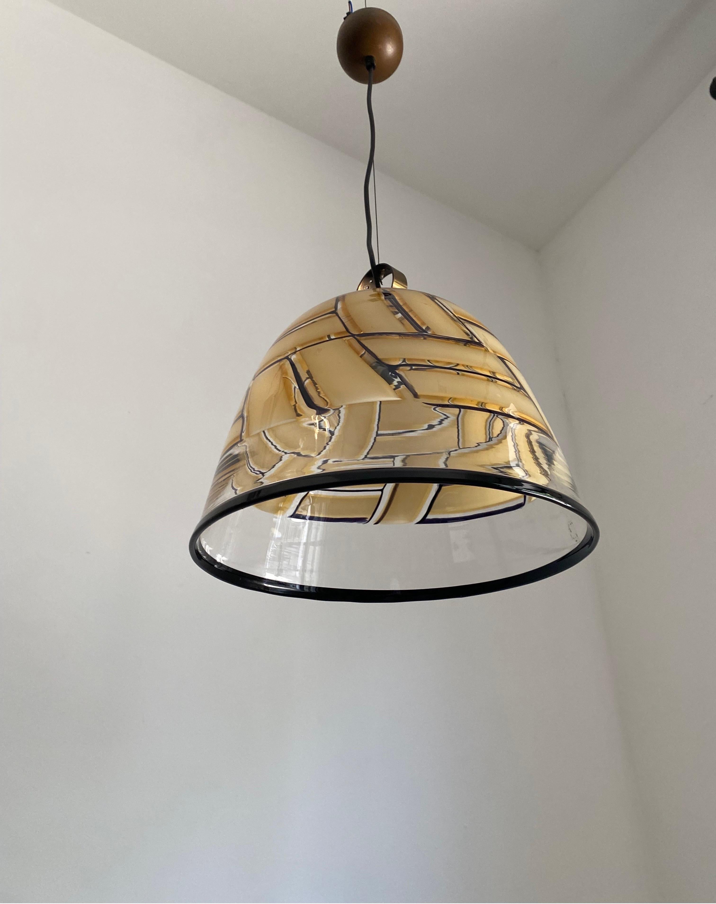 Brass Tesserae Ambra” Mid Century Mod Chandelier, Murano Glass by i3, Italy circa 1970 For Sale