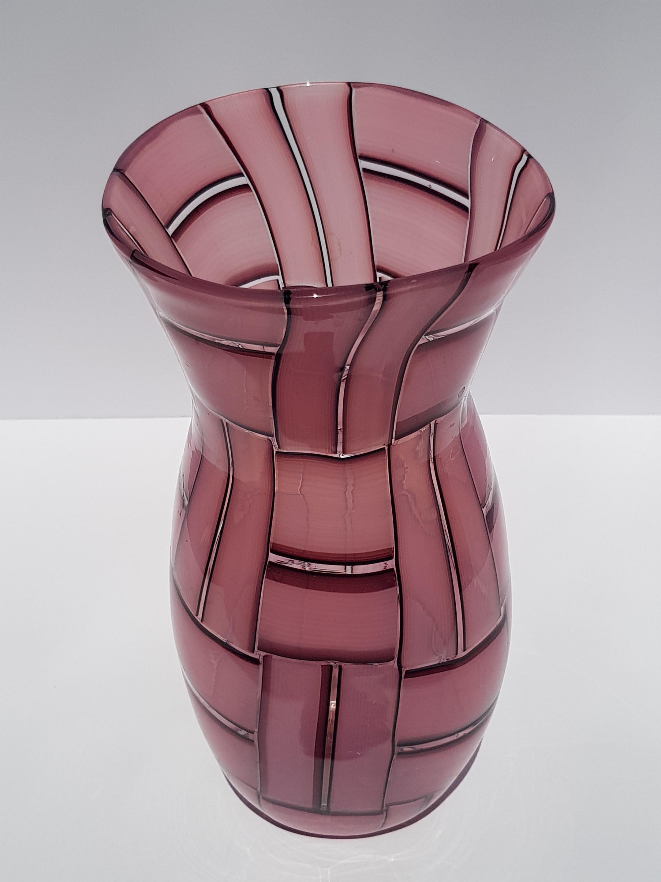 Vaso in vetro artistico a tessere Metà Secolo Moderno Mosaico Tessere Barovier Murano Rosa in vendita 5