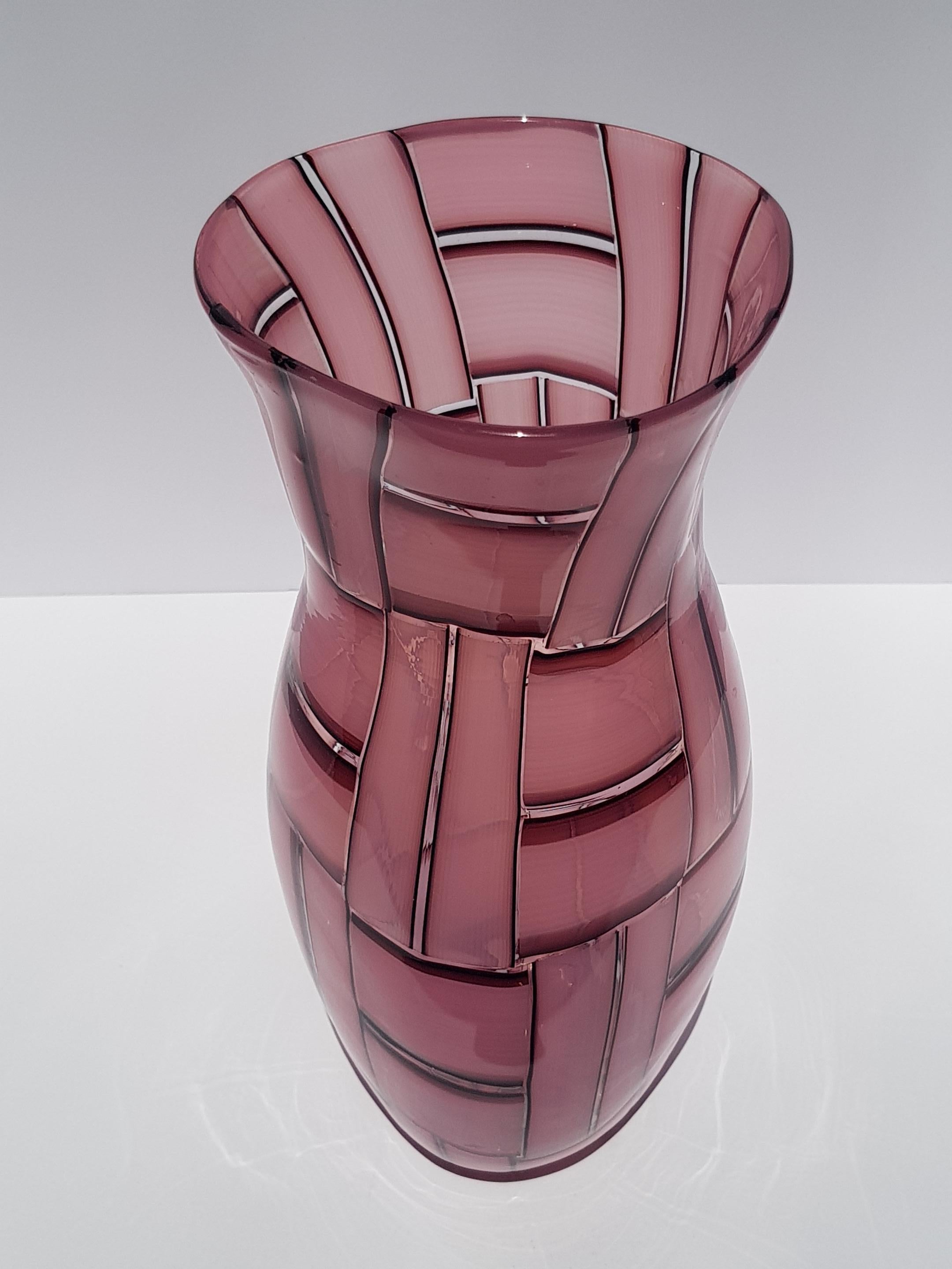 Vaso in vetro artistico a tessere Metà Secolo Moderno Mosaico Tessere Barovier Murano Rosa in vendita 6