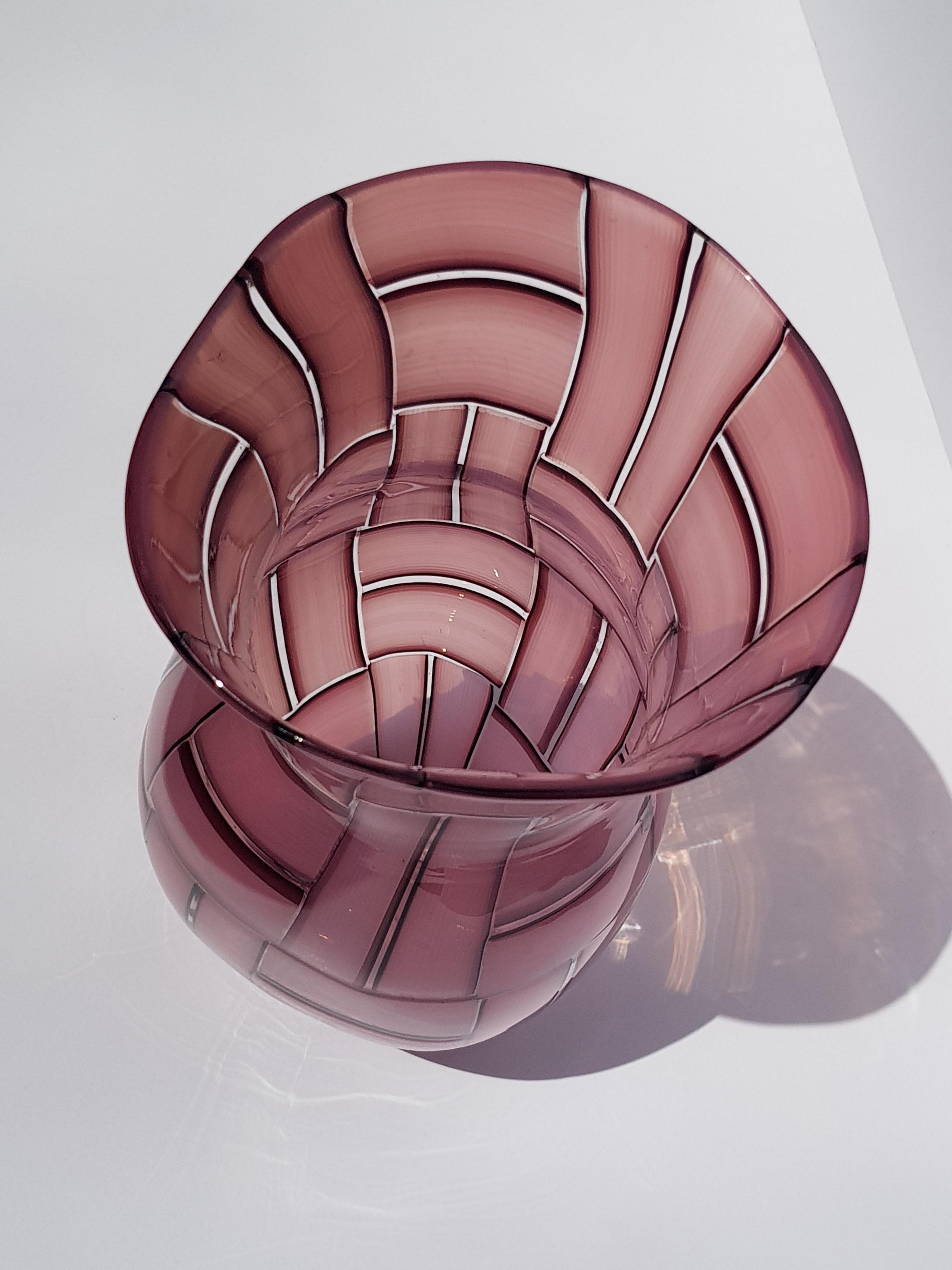 Vaso in vetro artistico a tessere Metà Secolo Moderno Mosaico Tessere Barovier Murano Rosa in vendita 7