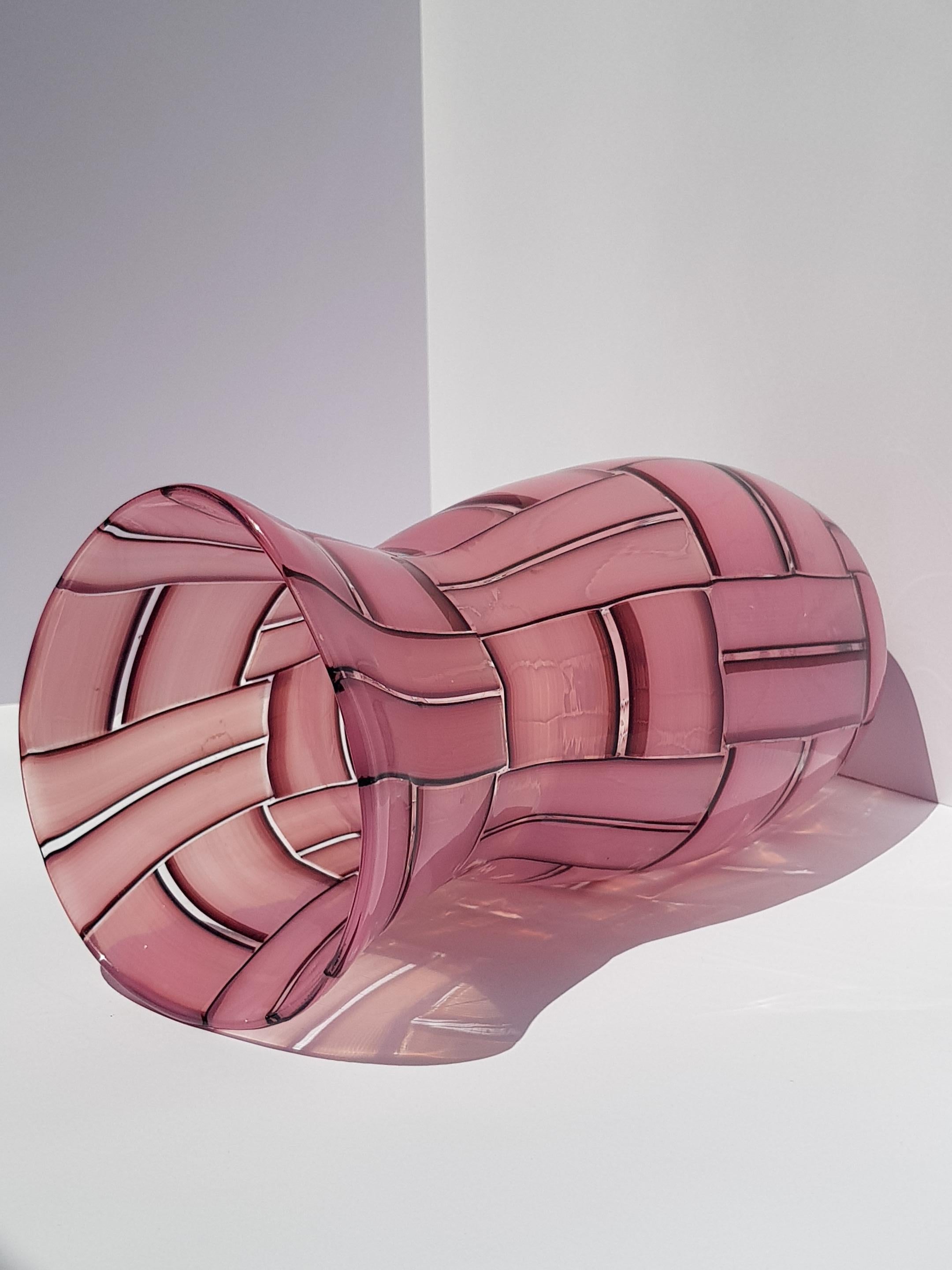 Vaso in vetro artistico a tessere Metà Secolo Moderno Mosaico Tessere Barovier Murano Rosa in vendita 11