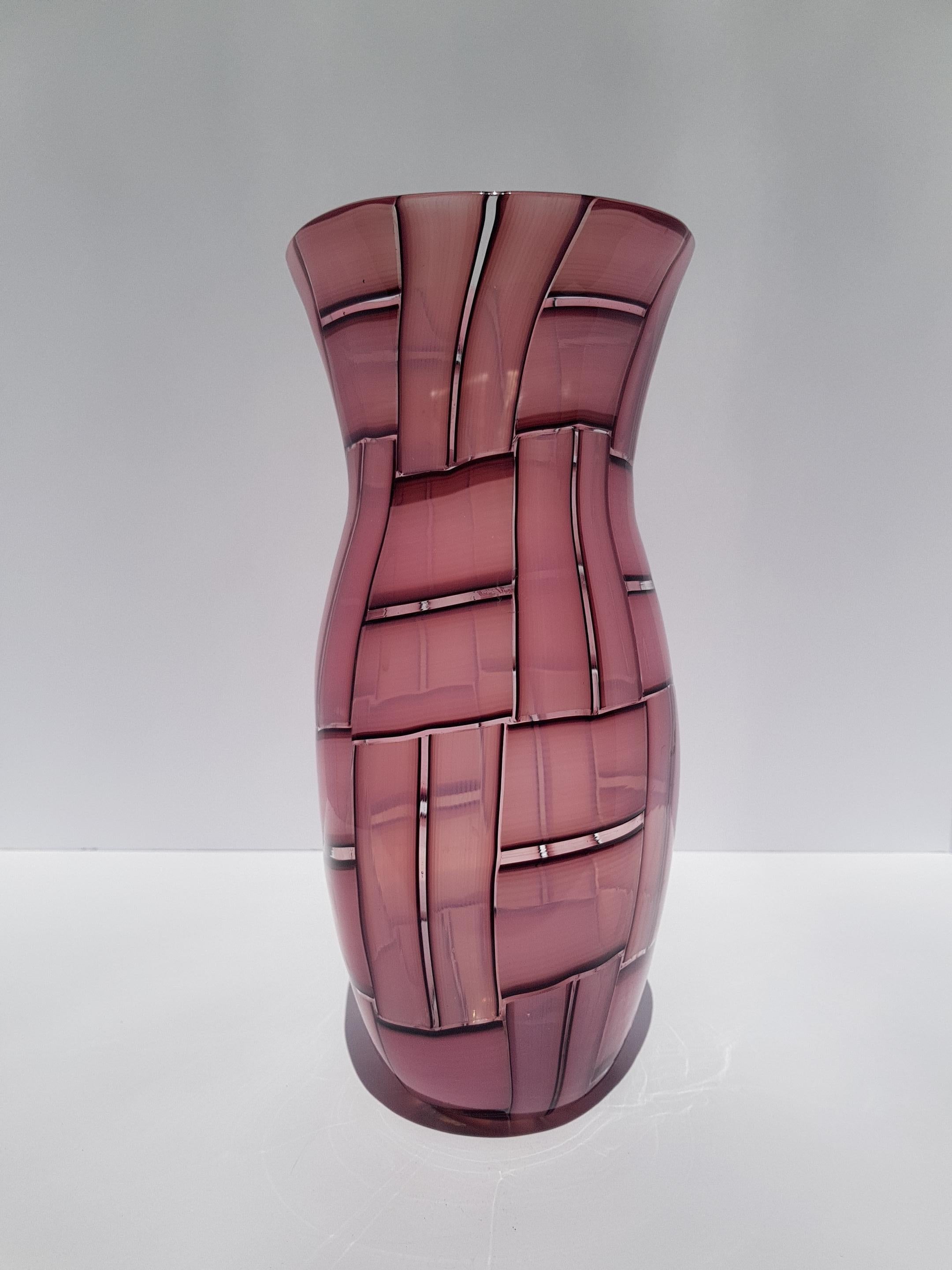 Italiano Vaso in vetro artistico a tessere Metà Secolo Moderno Mosaico Tessere Barovier Murano Rosa in vendita