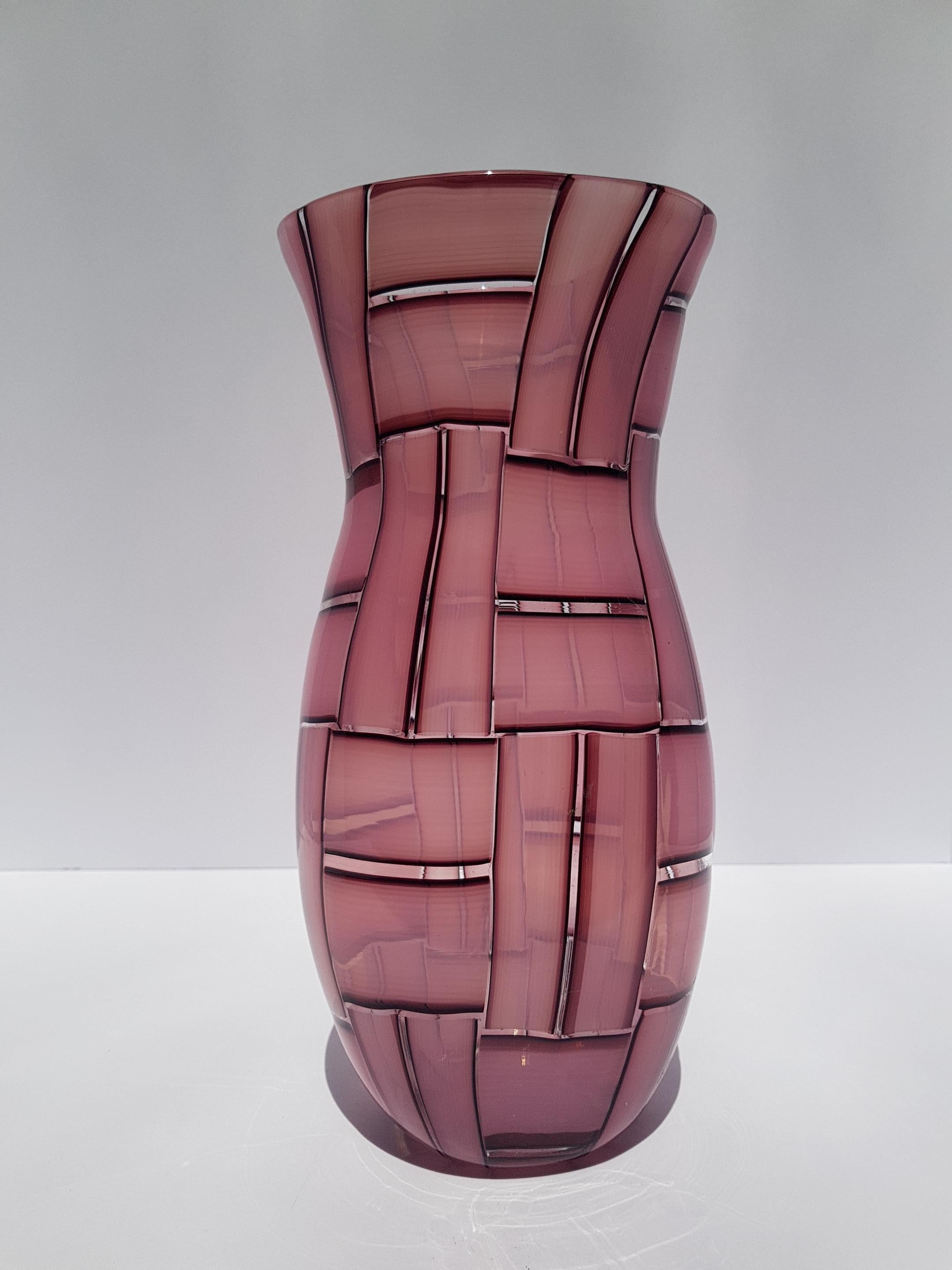 Fatto a mano Vaso in vetro artistico a tessere Metà Secolo Moderno Mosaico Tessere Barovier Murano Rosa in vendita