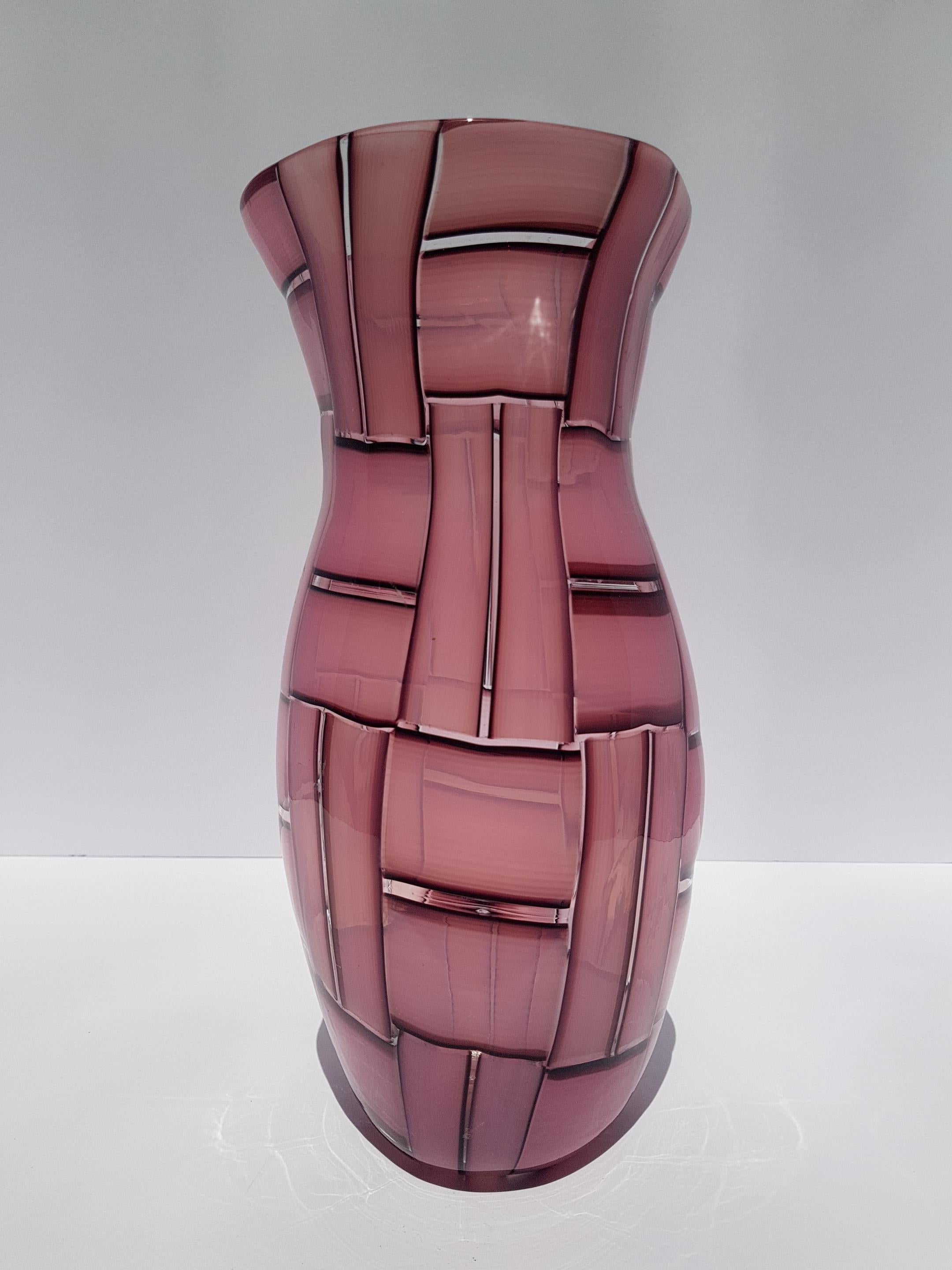 Vaso in vetro artistico a tessere Metà Secolo Moderno Mosaico Tessere Barovier Murano Rosa In condizioni ottime in vendita a Palm Beach, FL