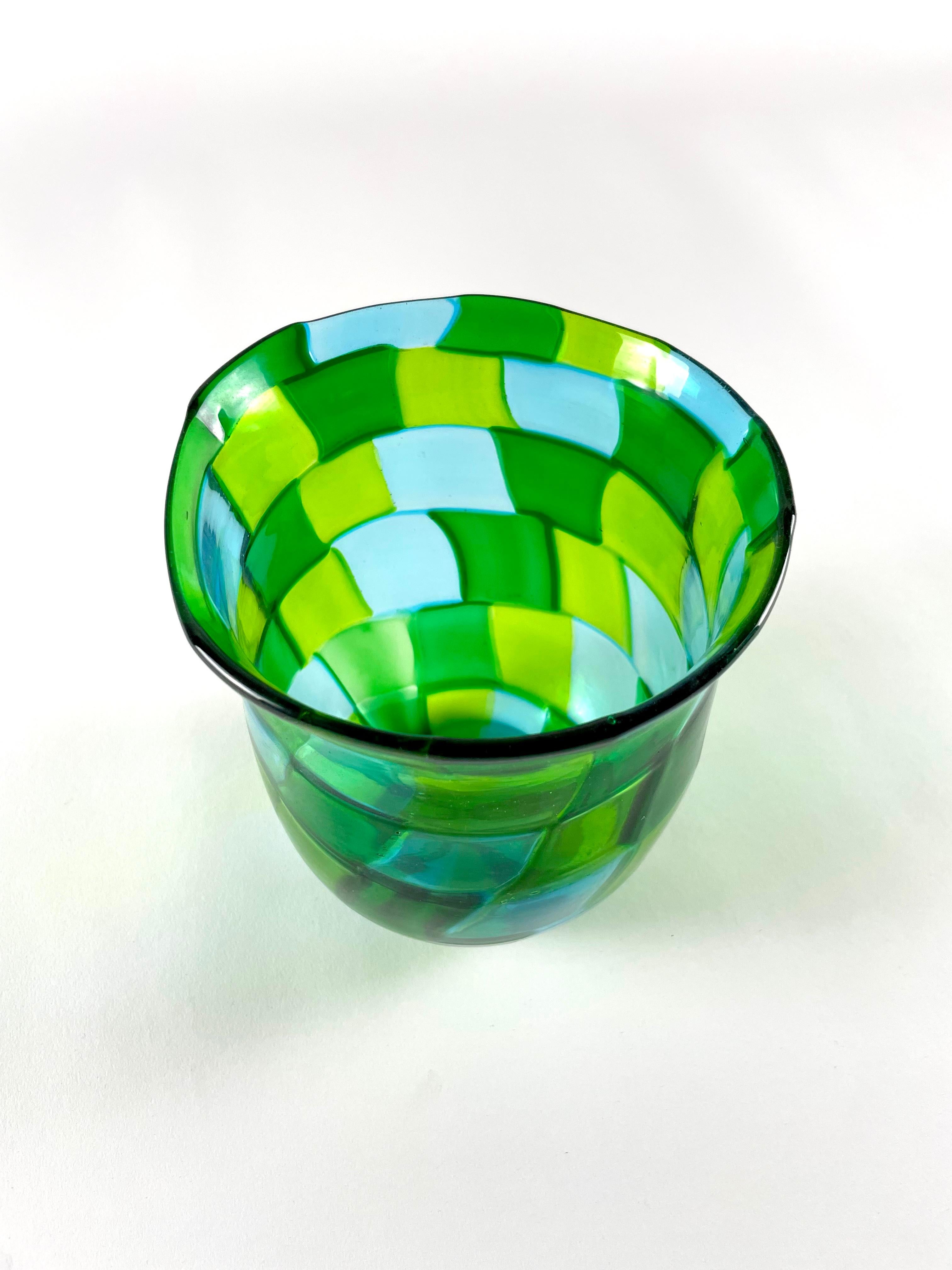 Italian TESSERATO, green glass by FRATELLI TOSO Murano, 1979 circa For Sale