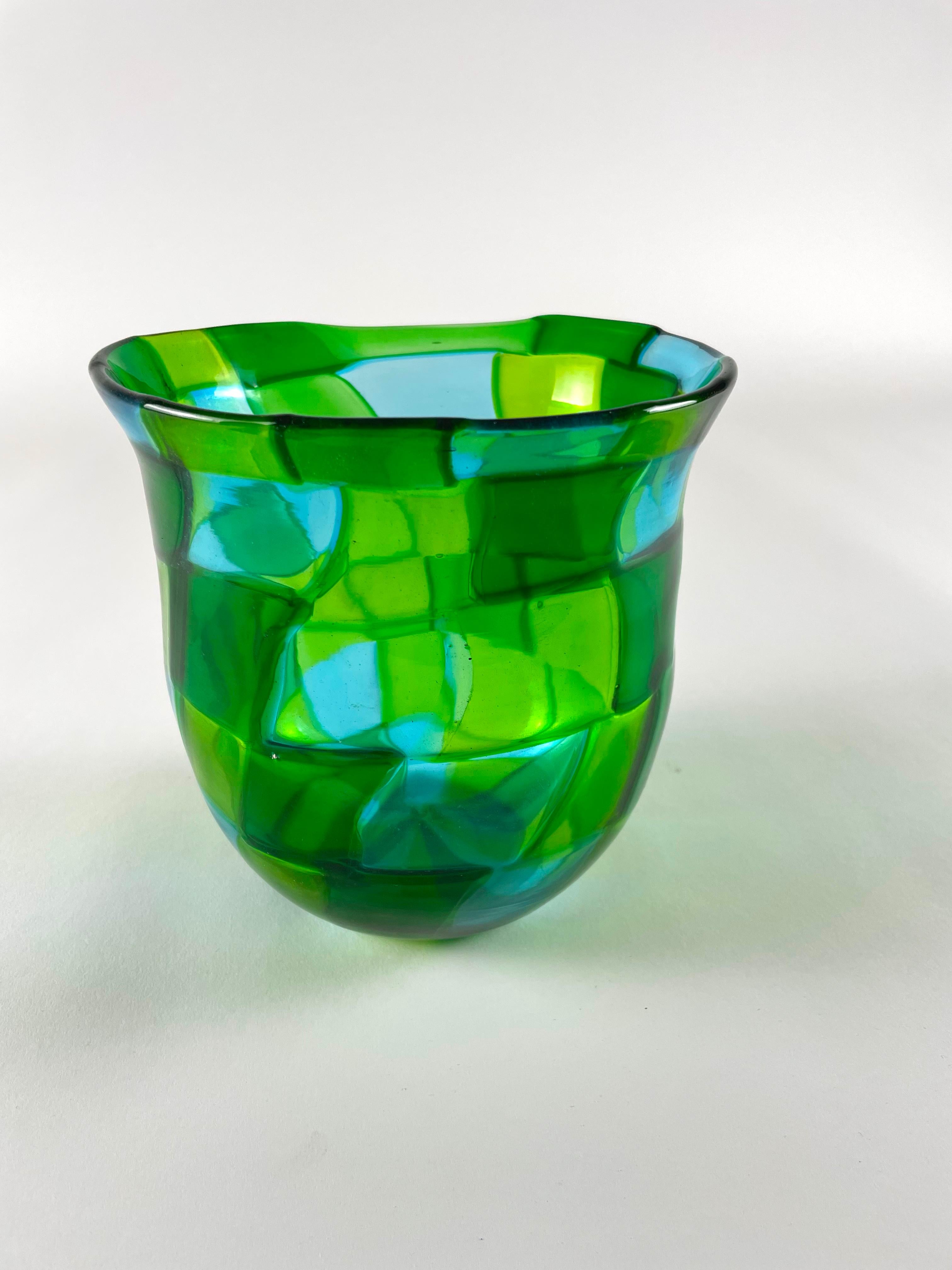 Hand-Crafted TESSERATO, green glass by FRATELLI TOSO Murano, 1979 circa For Sale