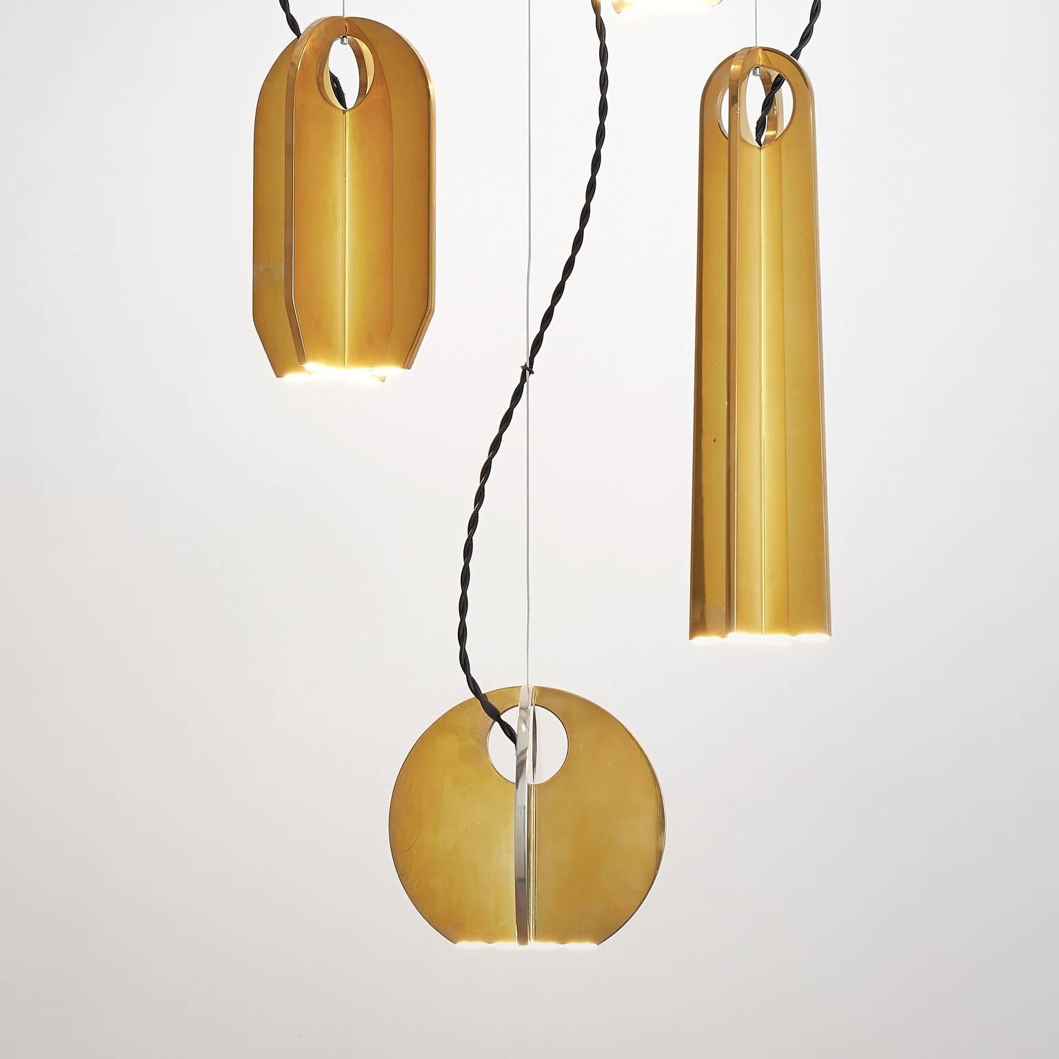 Polished Tessere Five Lights LED Pendant / Chandelier Solid Brass Minimal light fixtures For Sale