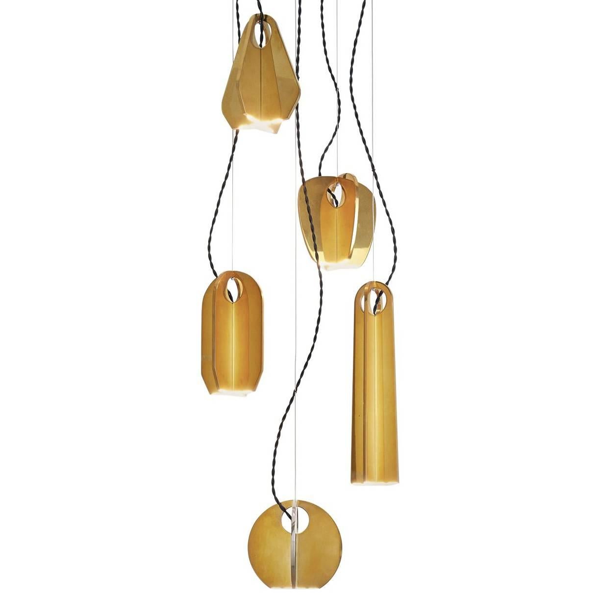 Tessere Five Lights LED Pendant / Chandelier Solid Brass Minimal light fixtures For Sale