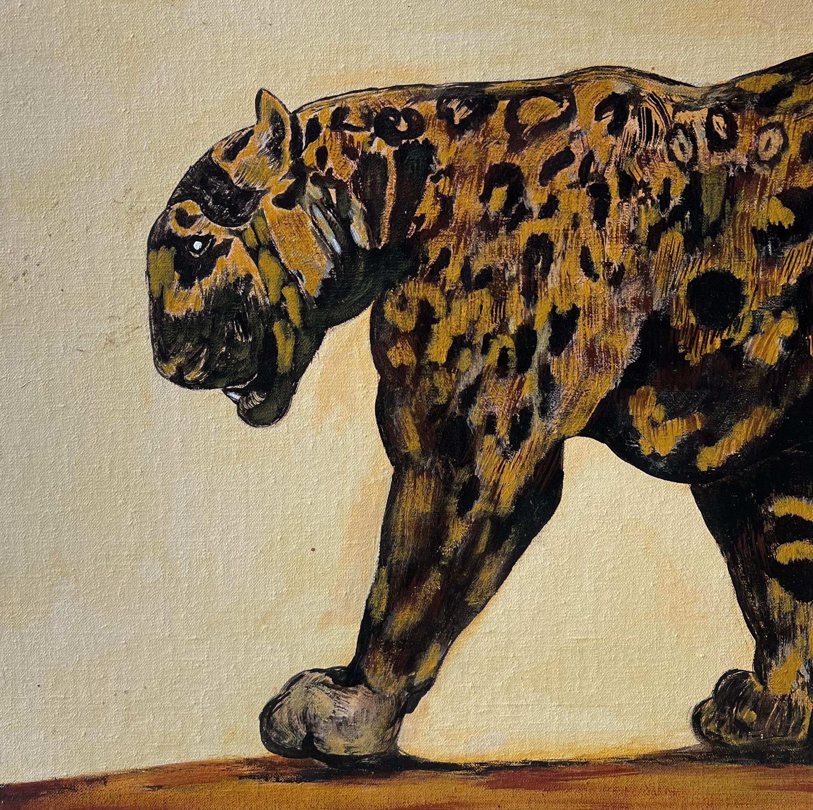 The Jaguar Cat Contemporary French Signed Oil Painting For Sale 1
