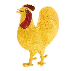 Tessier London Enamel on Gold Rooster Brooch