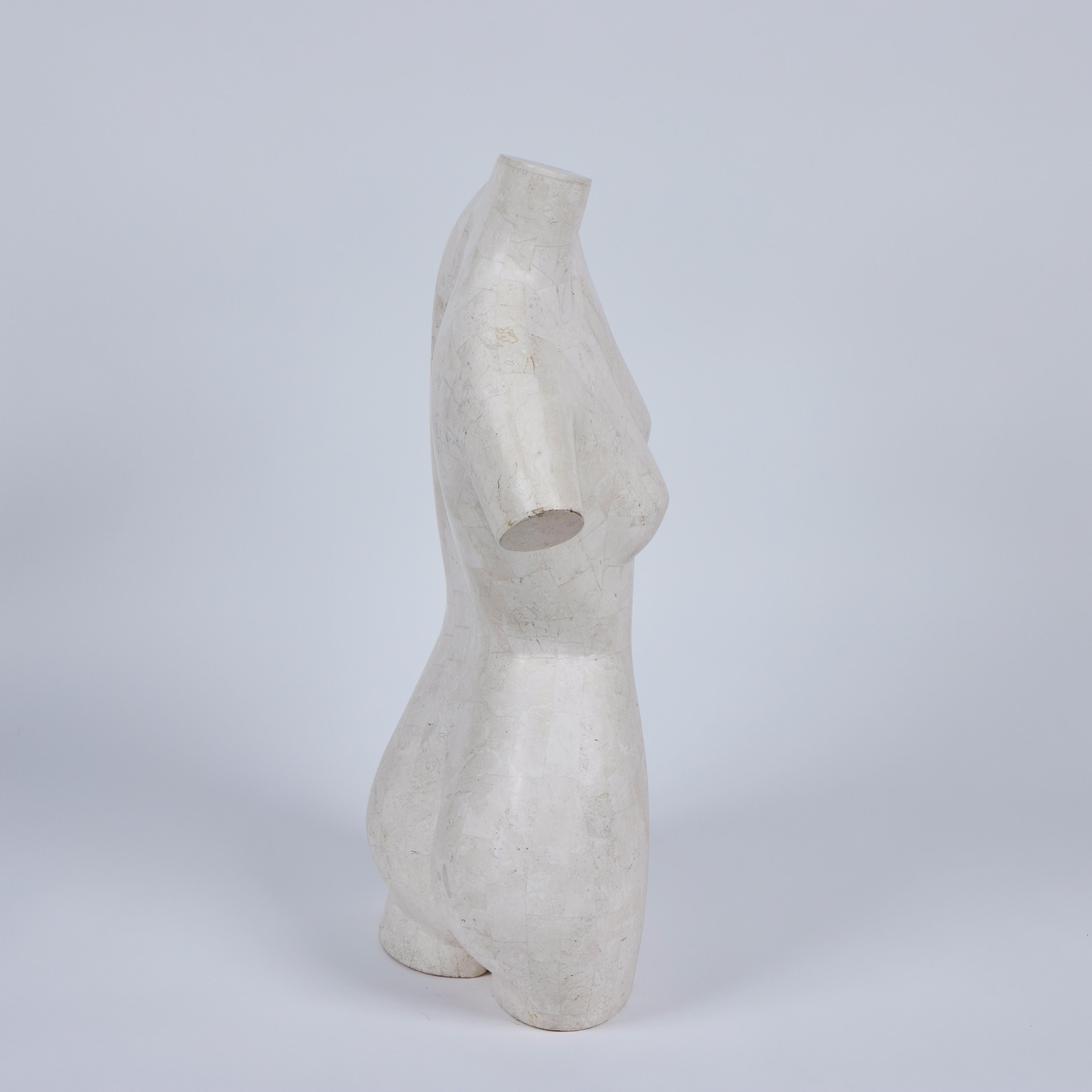 Philippine Tessilated Travertine Marble Female Nude Sculpture, Maitland Smith For Sale