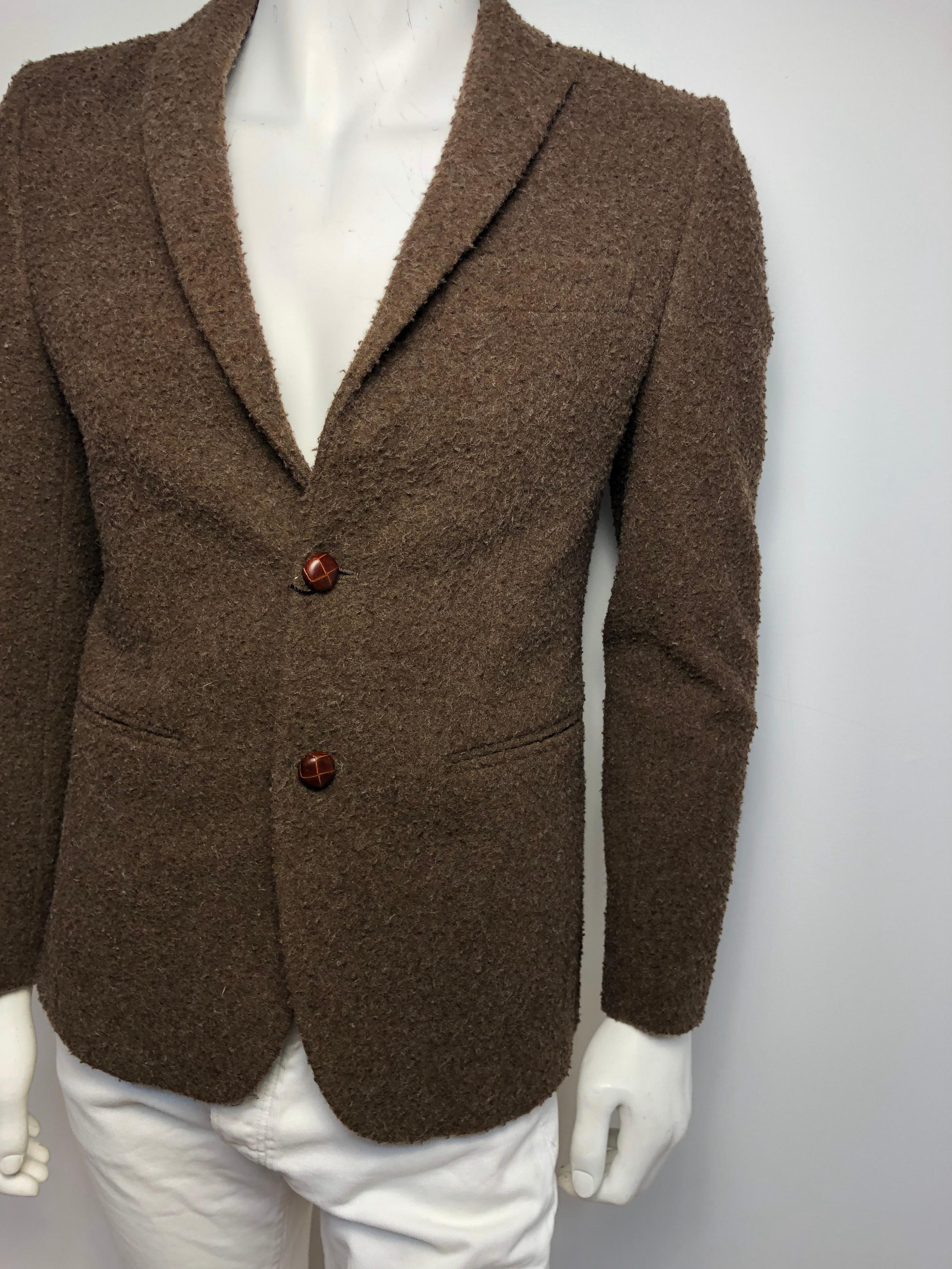 Tessilnova Mens 46 Textured Brown Wool Jacket  In New Condition In Bridgehampton, NY