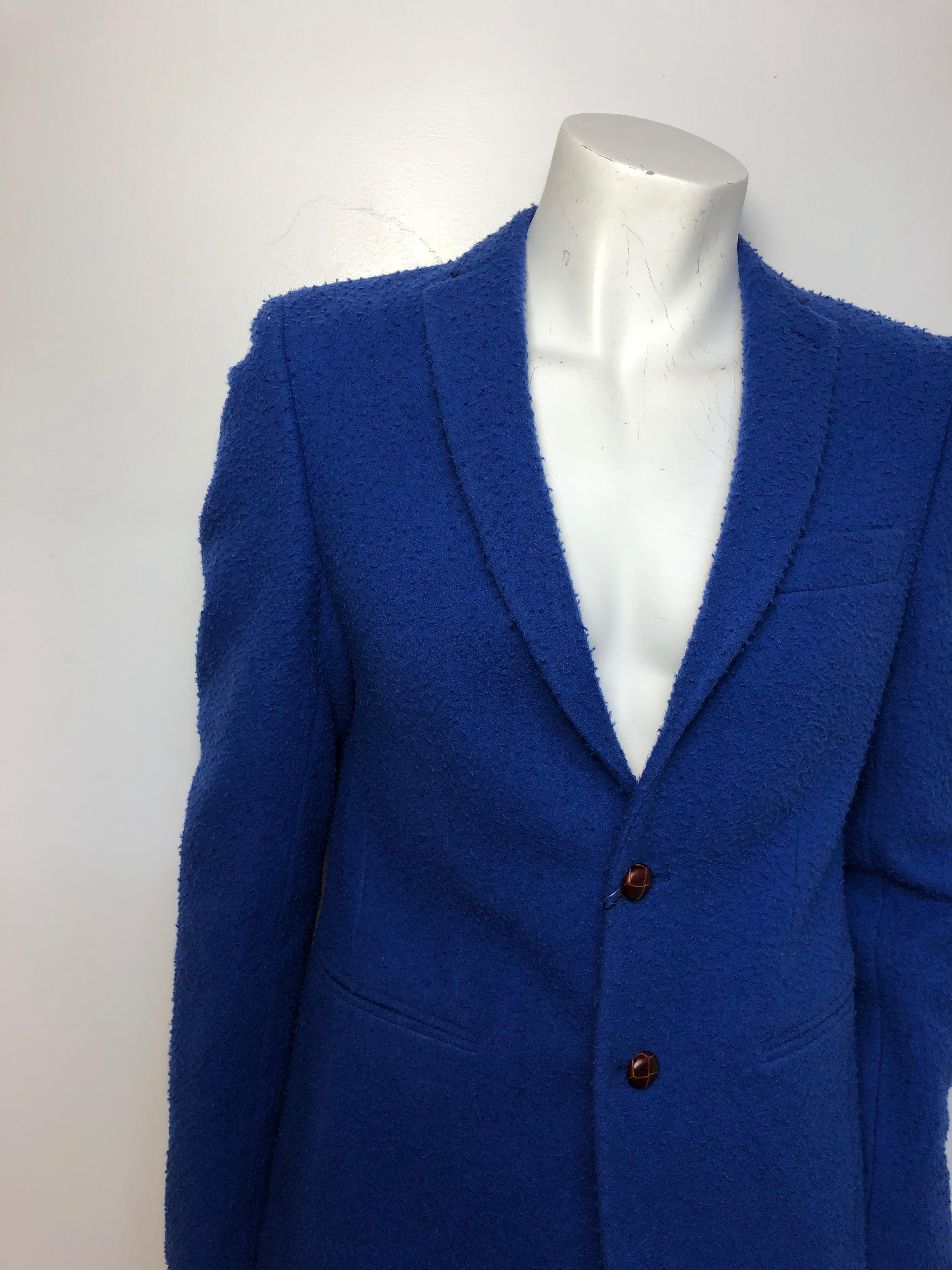 Tessilnova Mens 52 Textured Blue Wool Jacket  In New Condition In Bridgehampton, NY