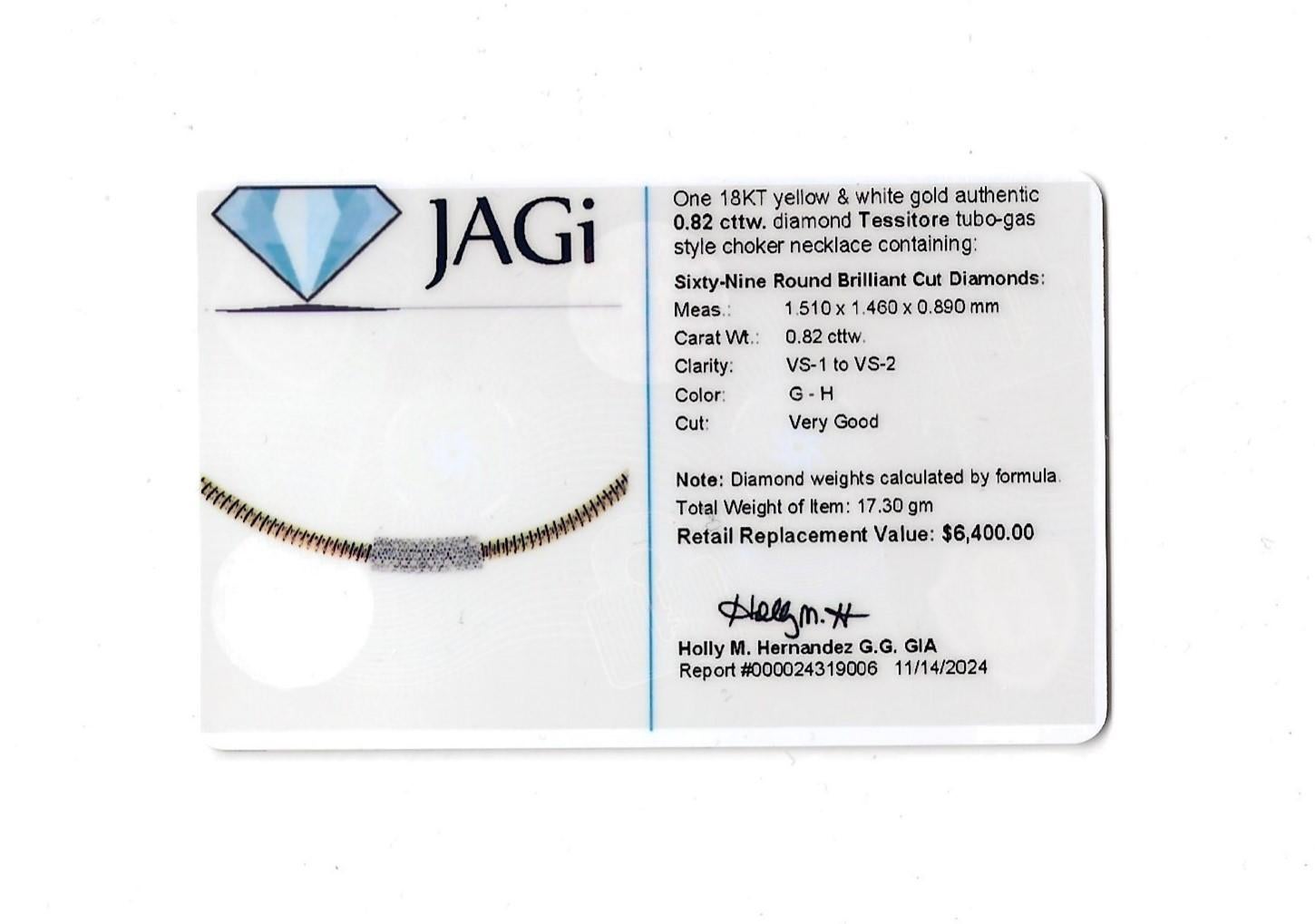 Collana a girocollo con diamanti Tessitore Diamond Tubogas Style con diamanti in oro 18 carati in vendita 7