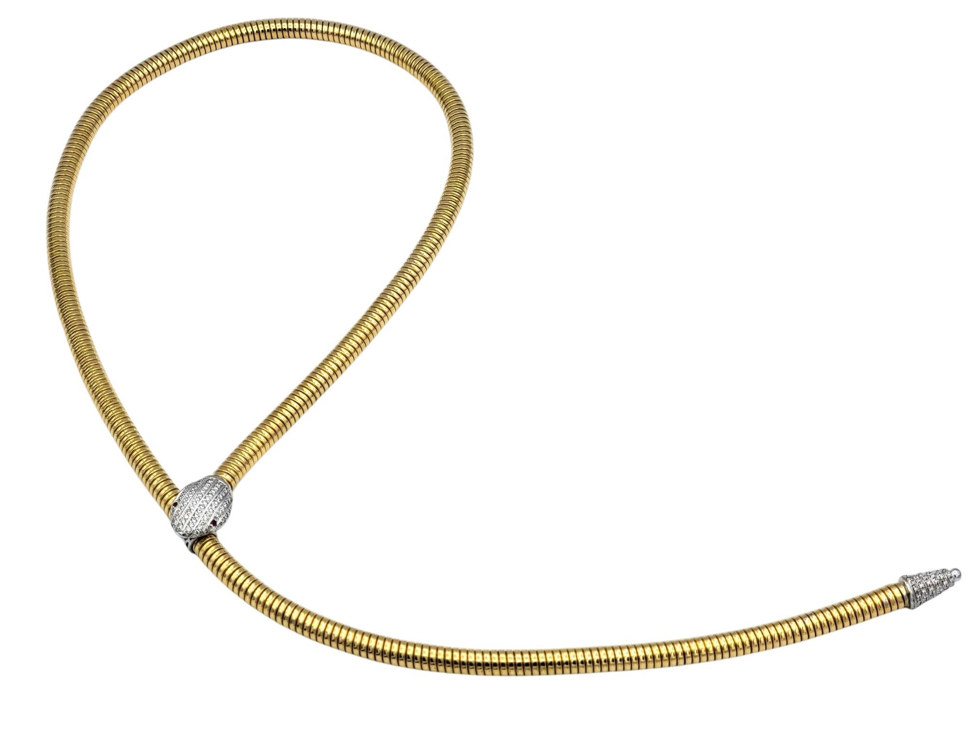 Tessitore Pavé-Diamant Schlange Tubogas Verstellbare Spirale Halskette aus 18 Karat Gold (Rundschliff) im Angebot
