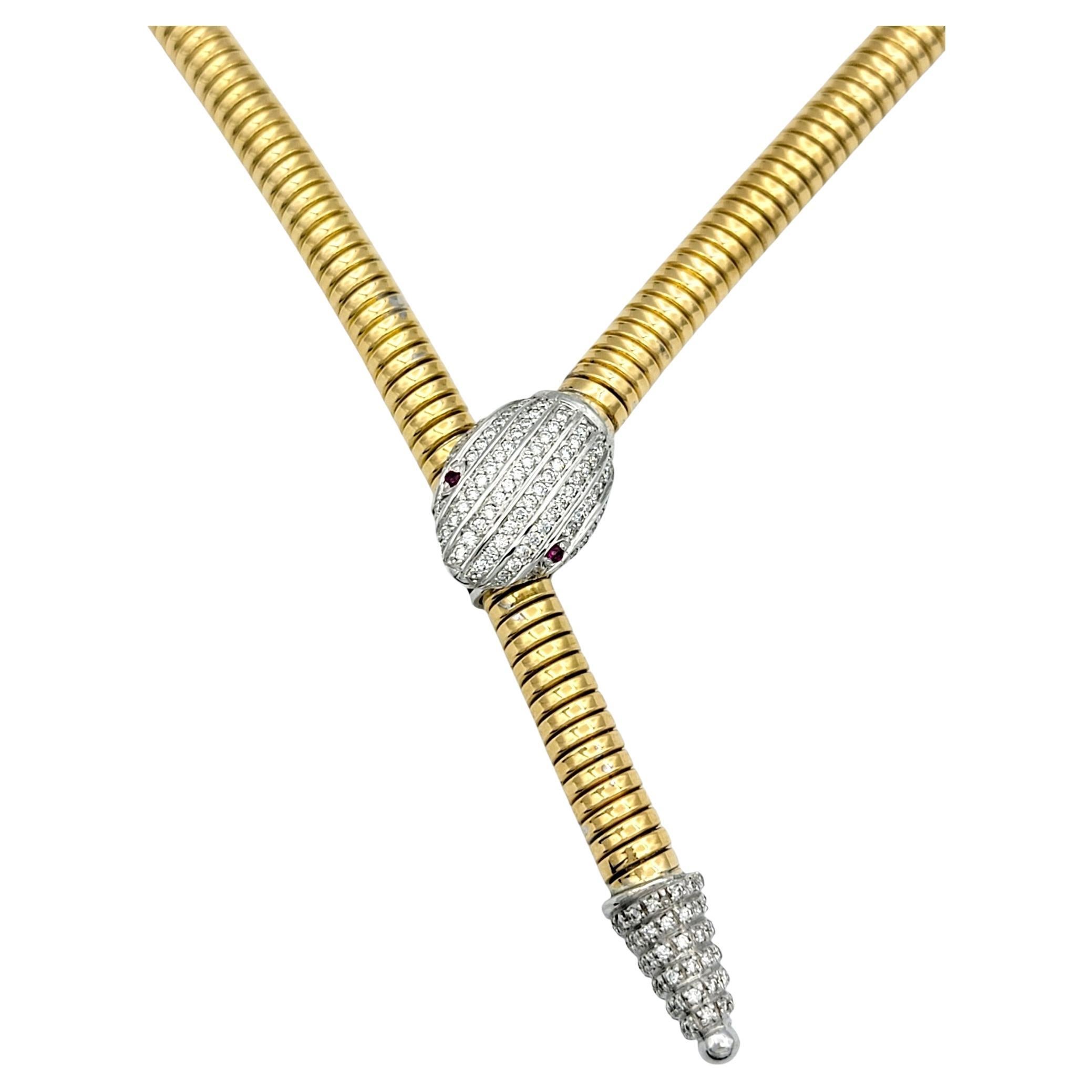 Tessitore Pavé-Diamant Schlange Tubogas Verstellbare Spirale Halskette aus 18 Karat Gold im Angebot