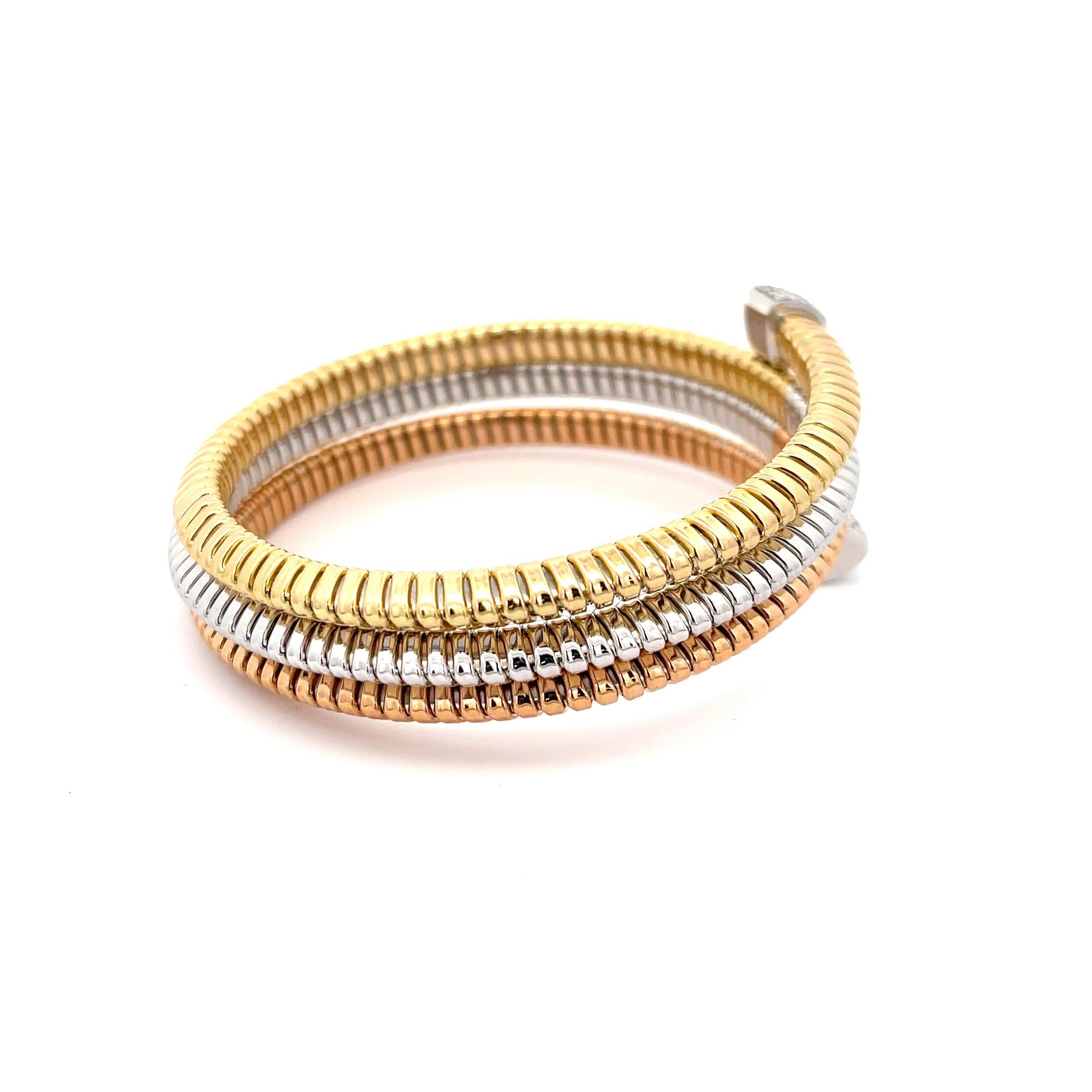 Contemporary Tessitore Tri-Gold Cable Wrap Bracelet in 18K Gold For Sale