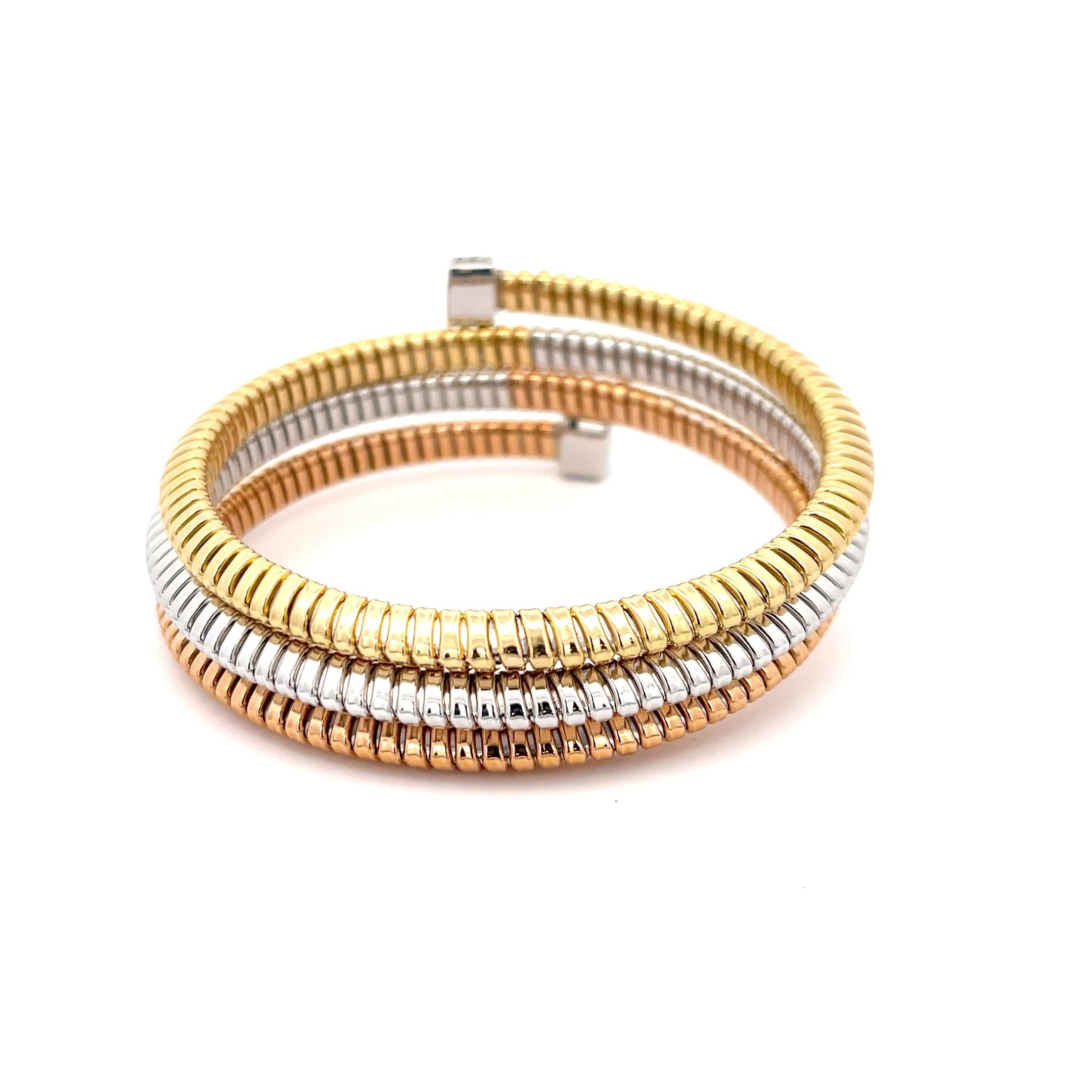 Tessitore Tri-Gold Cable Wrap Bracelet in 18K Gold In Excellent Condition For Sale In Dallas, TX