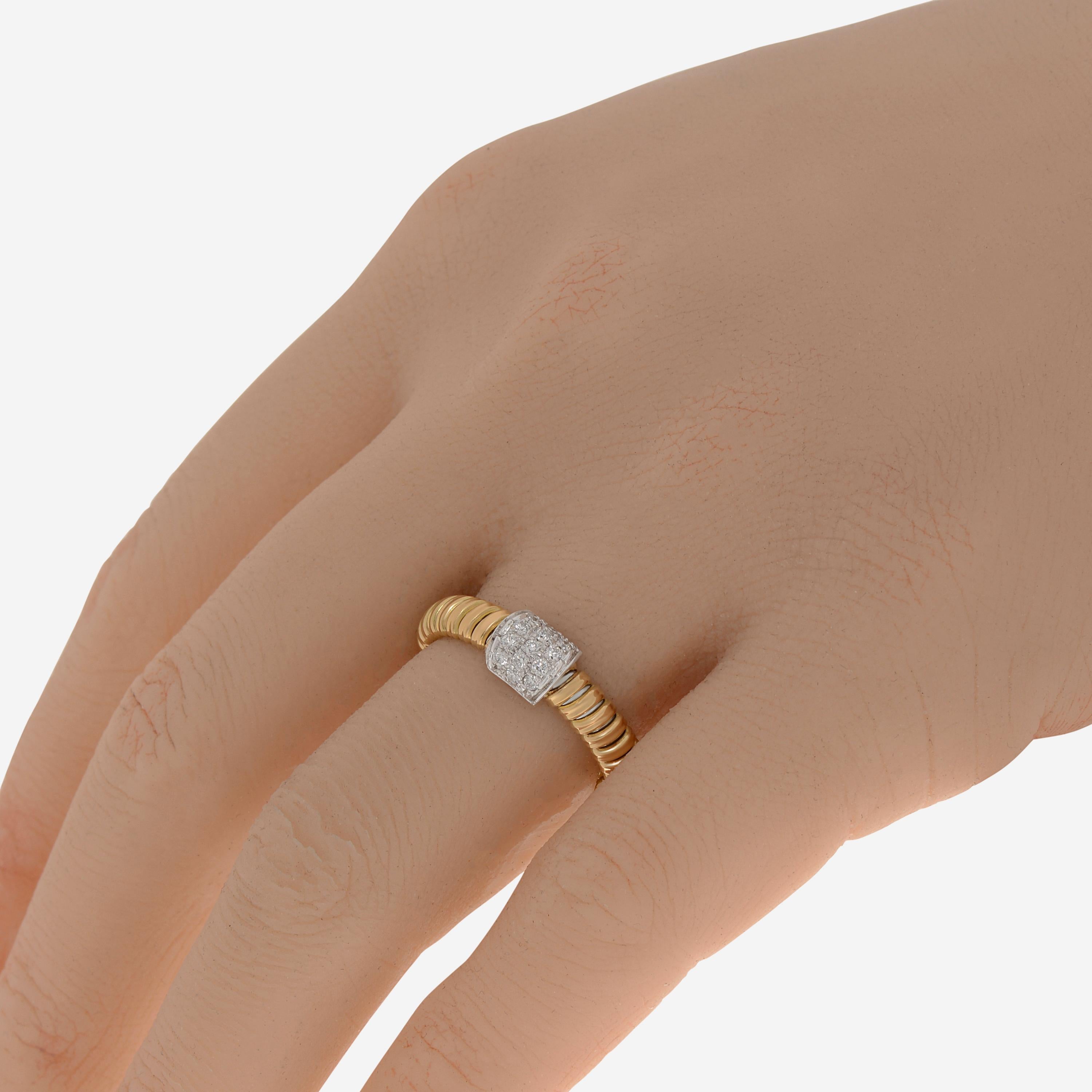 Tessitore Tubogas 18K yellow gold band ring features traditional tubogas details set with 0.15ct. tw. diamonds in stainless steel. The ring size is 5 (49.3). The band width is 1/8