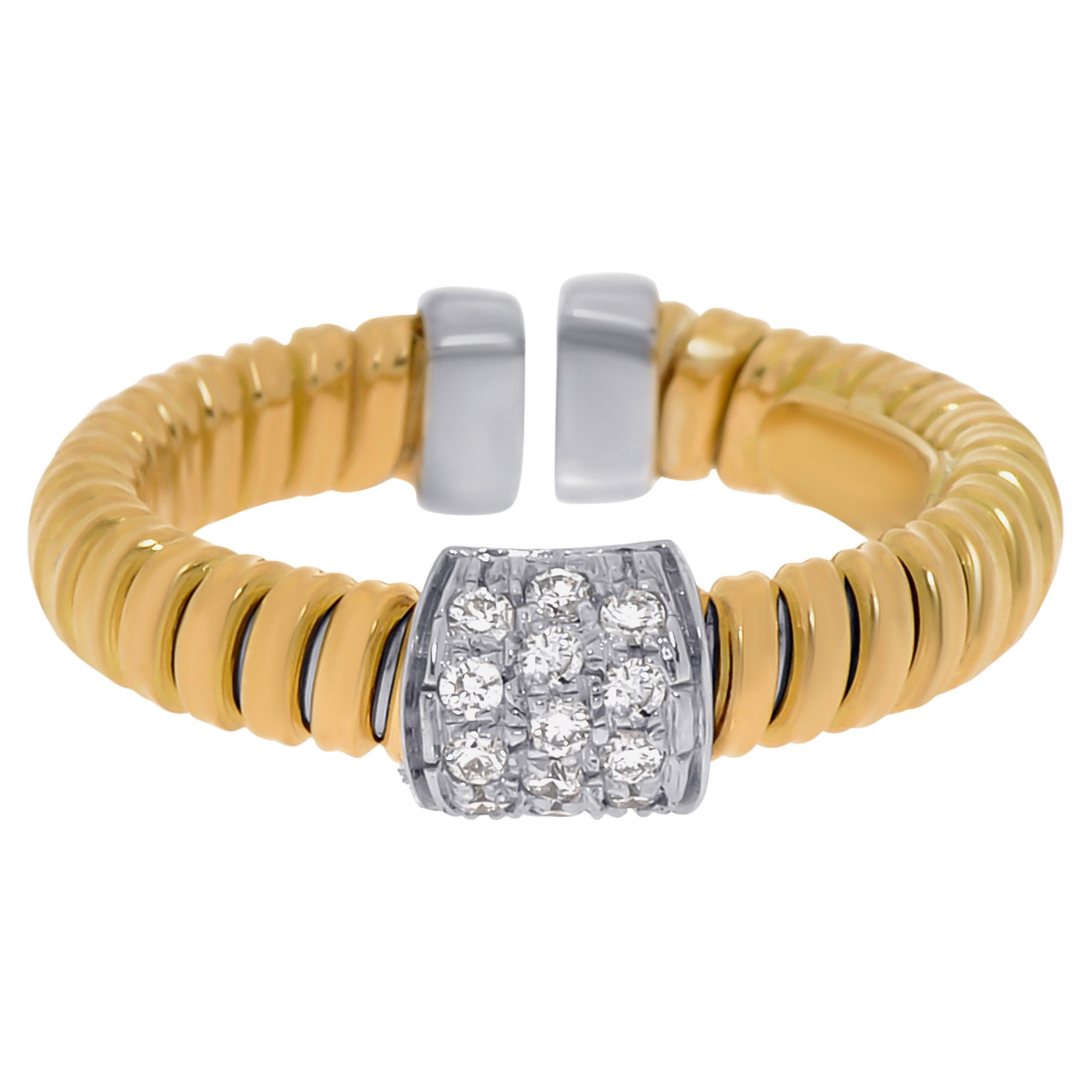 Tessitore Tubogas 18K Yellow Gold, Diamond Band Ring Sz. 5 For Sale