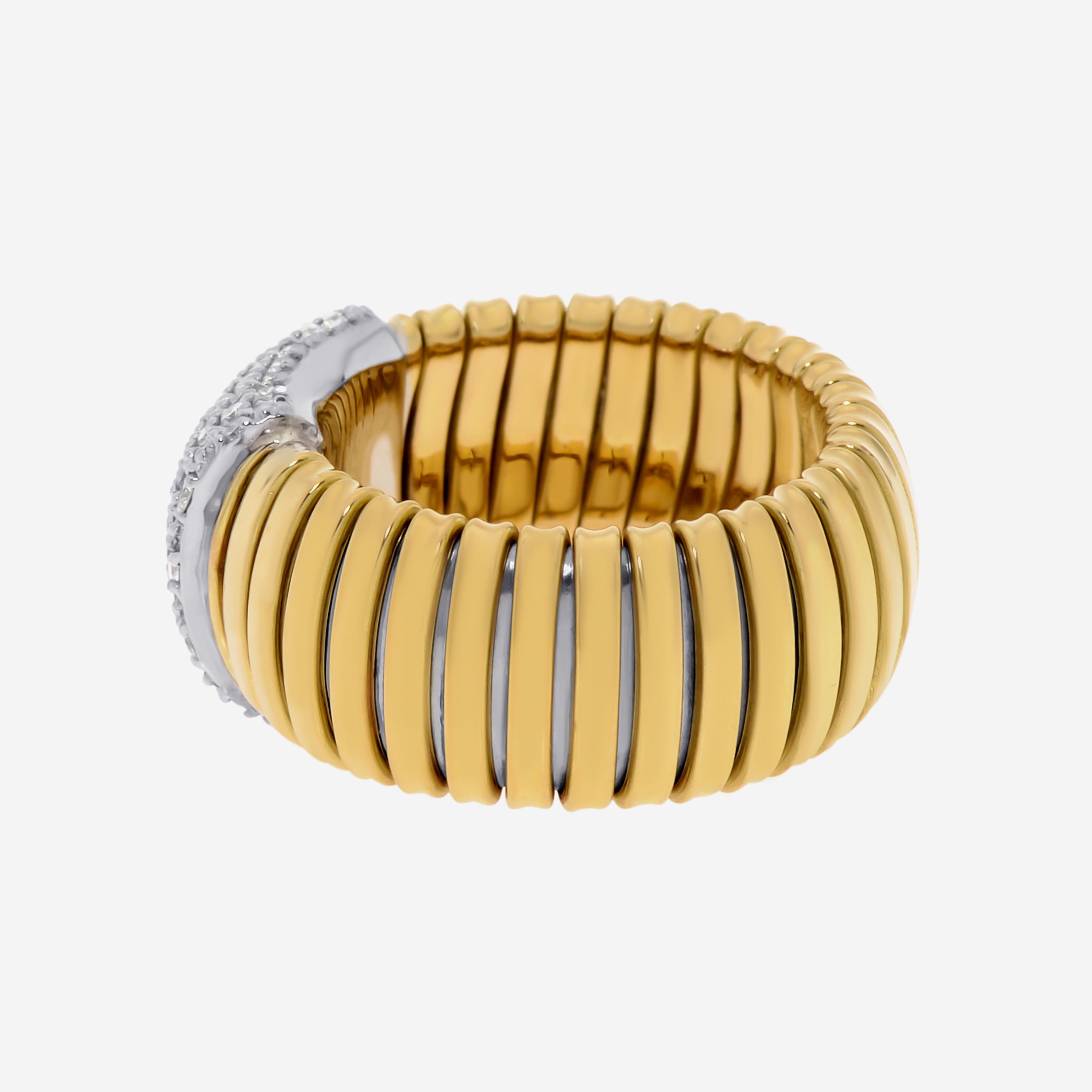 Contemporary Tessitore Tubogas 18K Yellow Gold, Diamond Flexible Ring Sz. 6.5 For Sale