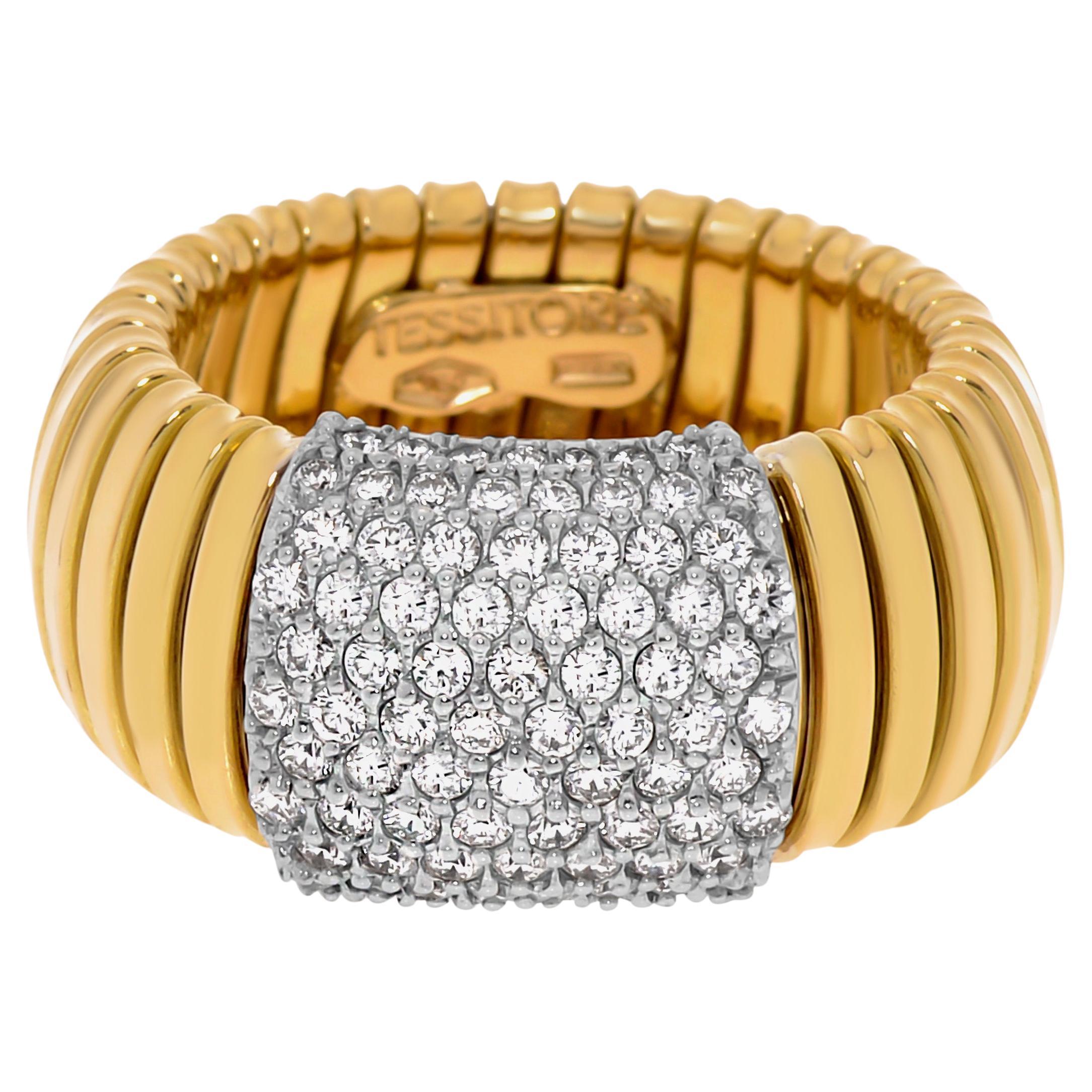 Tessitore Tubogas 18K Yellow Gold, Diamond Flexible Ring Sz. 6.5 For Sale