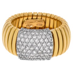 Tessitore Tubogas 18K Yellow Gold, Diamond Flexible Ring Sz. 6.5