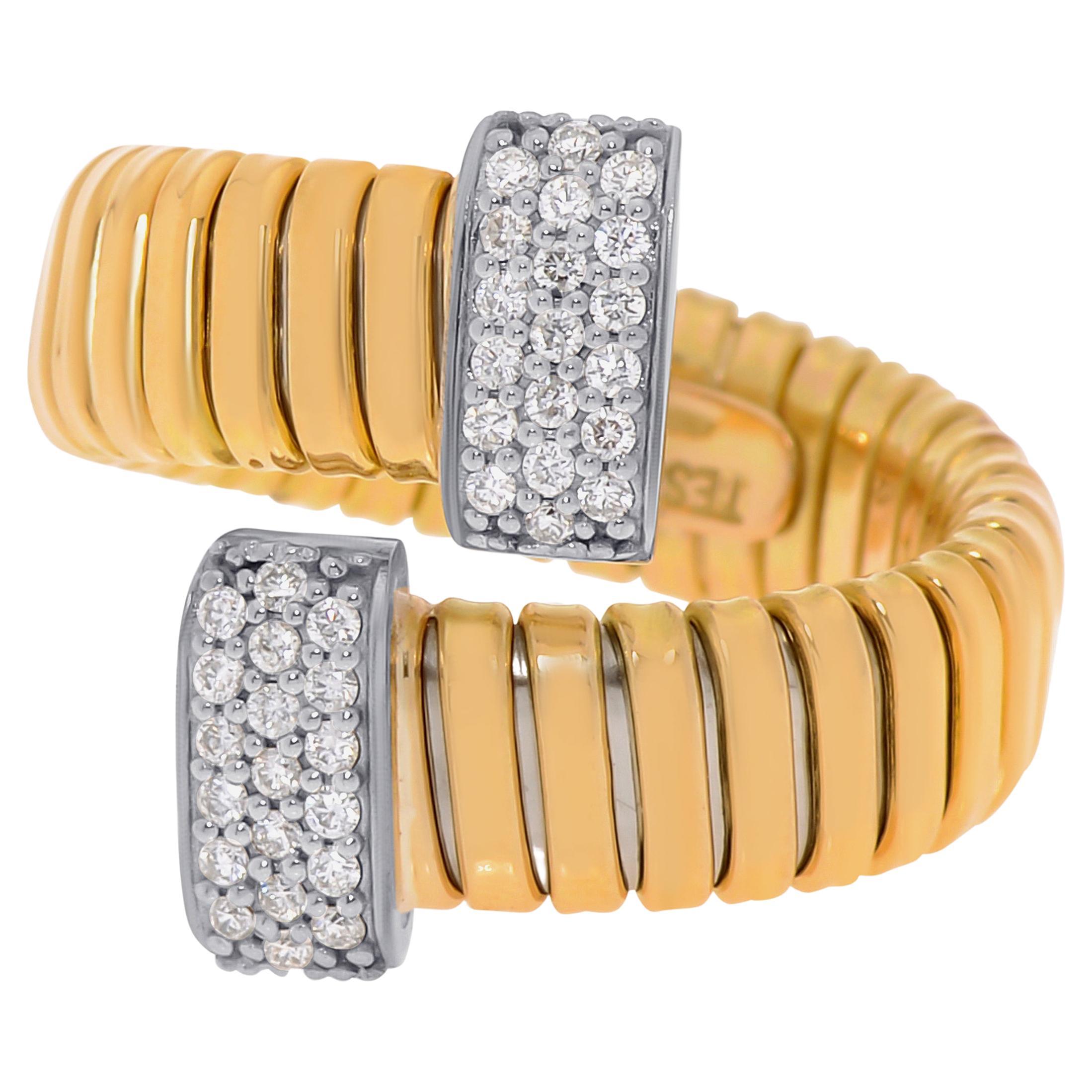 Flexibler Tessitore Tubogas Ring aus 18 Karat Gelbgold mit Diamanten, Gr. 7