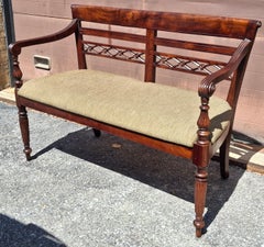 Early 20th Century Edwardian Carved Walnut and Upholstered Settee