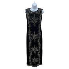 Oscar De La Renta Black Velvet Hand-Beaded Column Gown