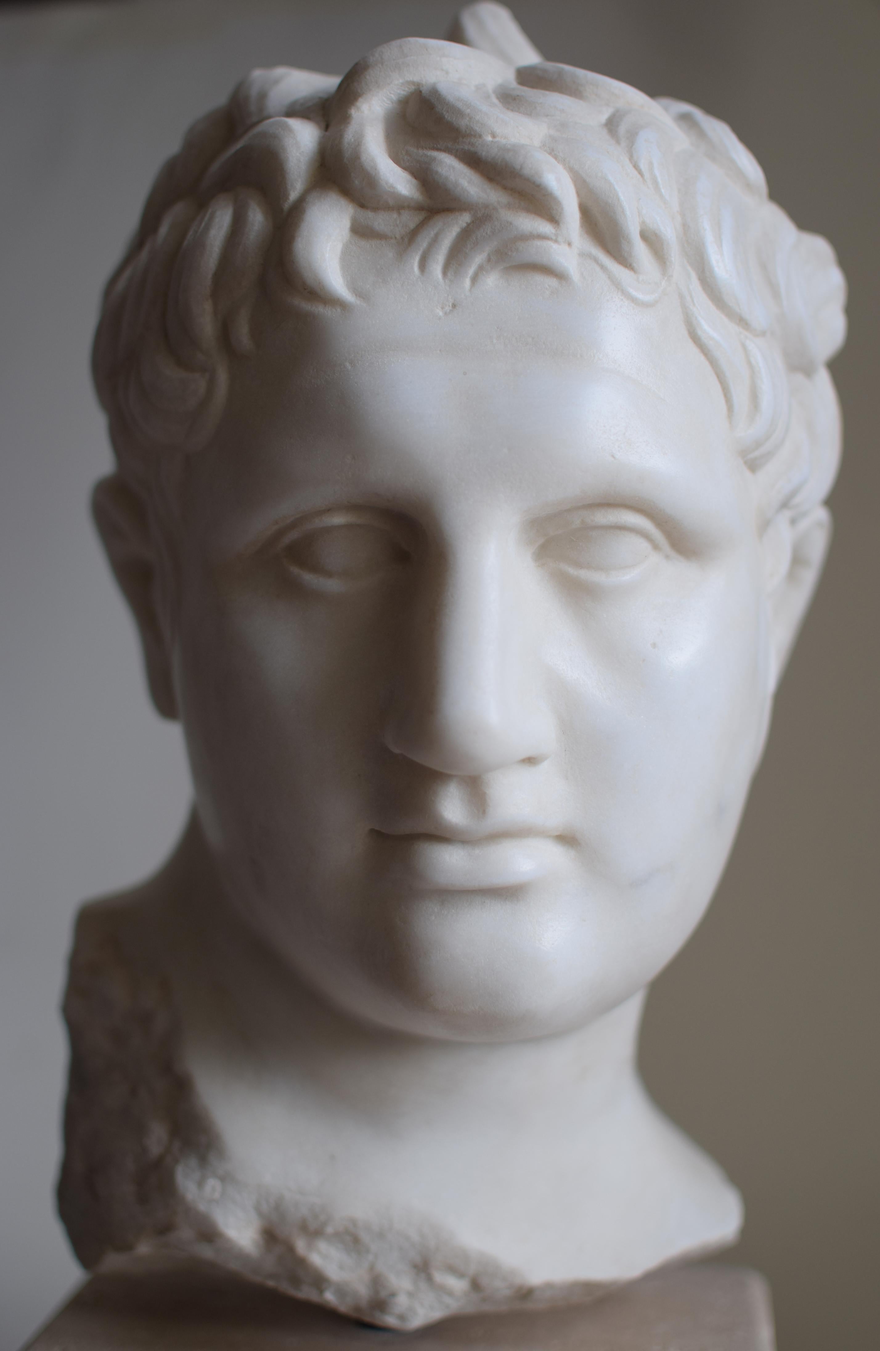 Scultura, Testa maschile, arte classica, arte greca, lisippo, marmo bianco Carrara, scultura classica, Apoxyomenos
Testa maschile scolpita su bellissimo marmo bianco di Carrara, ispirato alla famosa statua dello scultore greco Lisippo che