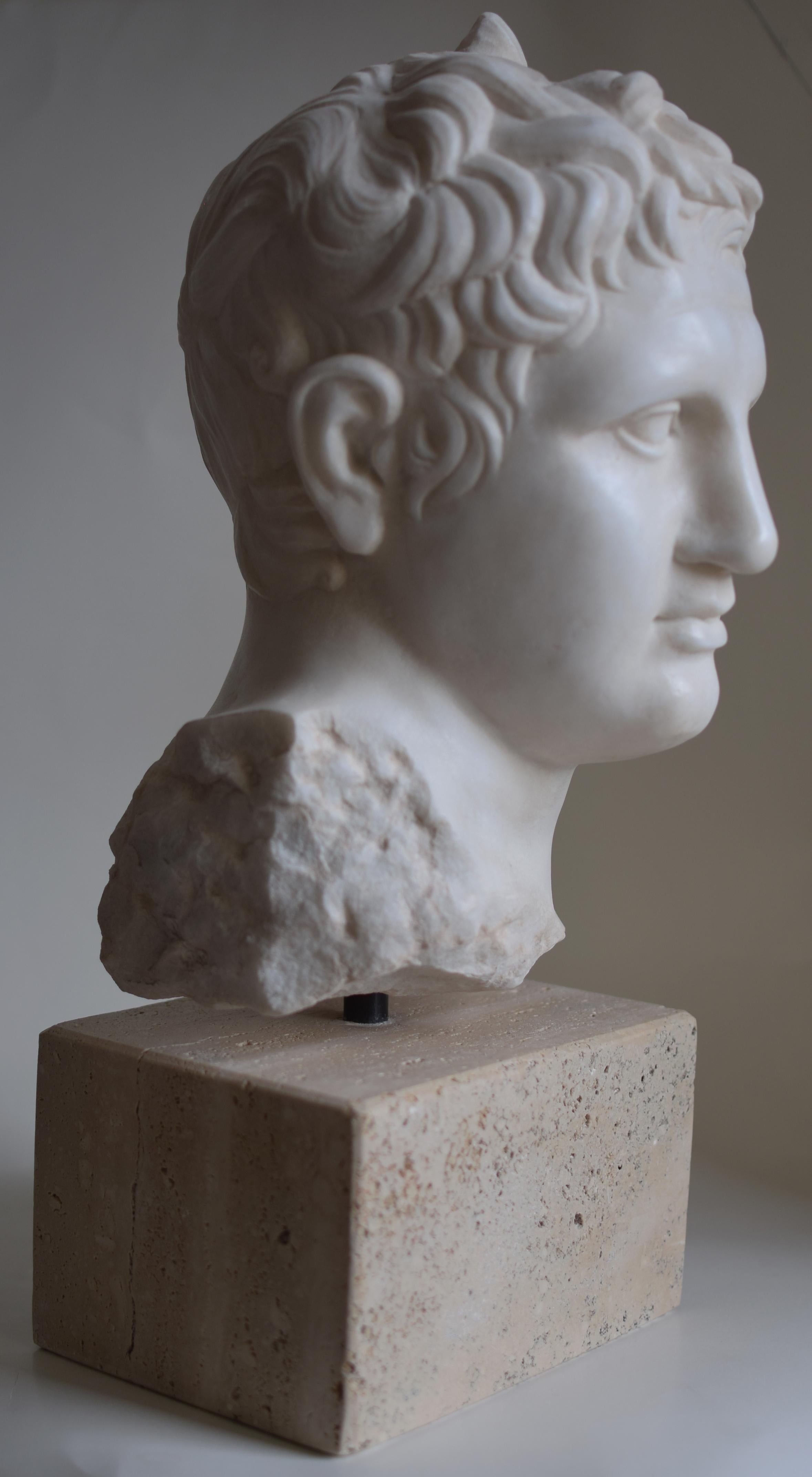 Greco classico Testa Apoxyomenos -Atleta che si deterge -marmo bianco Carrara-made in Italy in vendita
