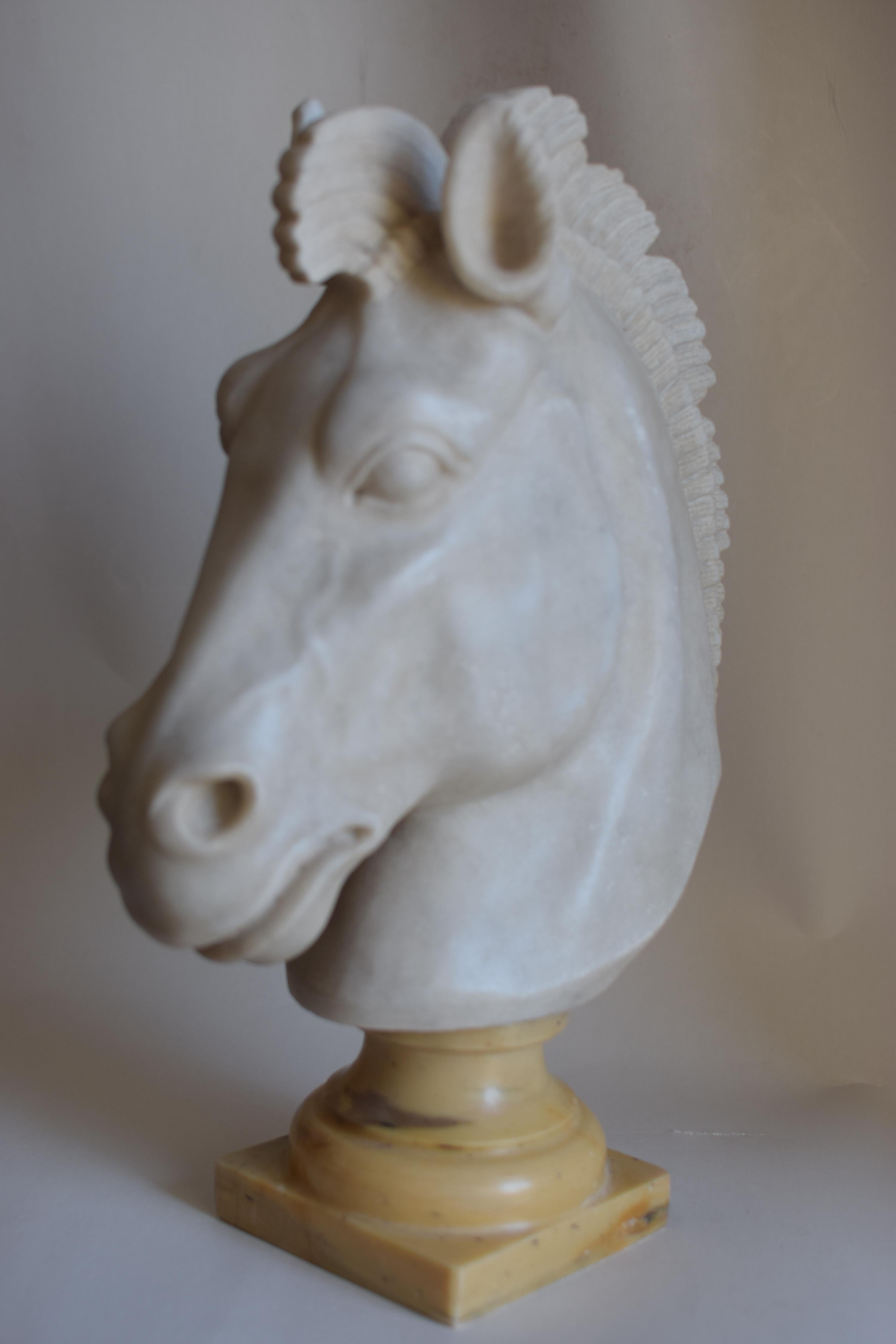 Classic horse head in white Carrara marble -made in Italy For Sale 2