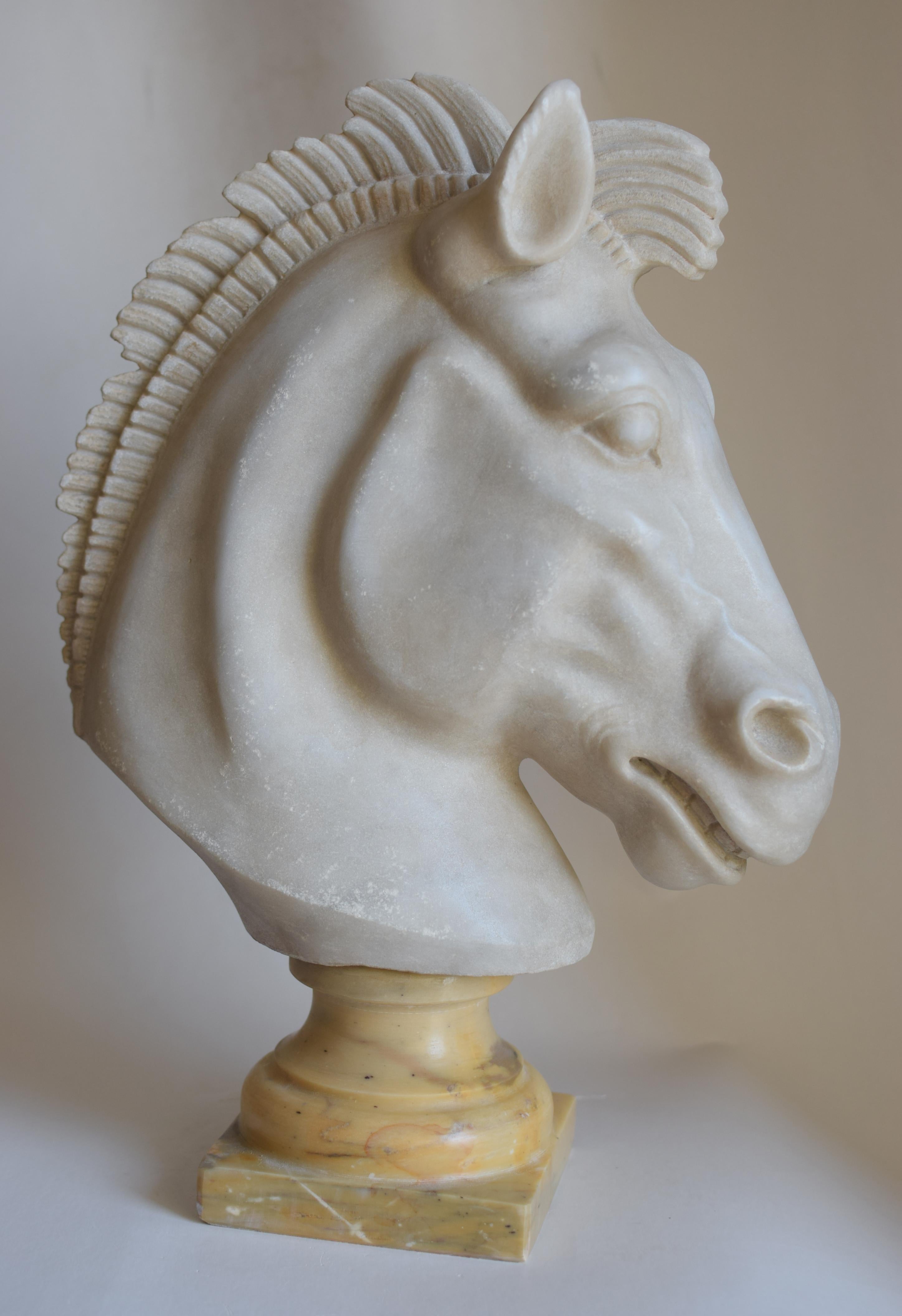 Classic horse head in white Carrara marble -made in Italy For Sale 3