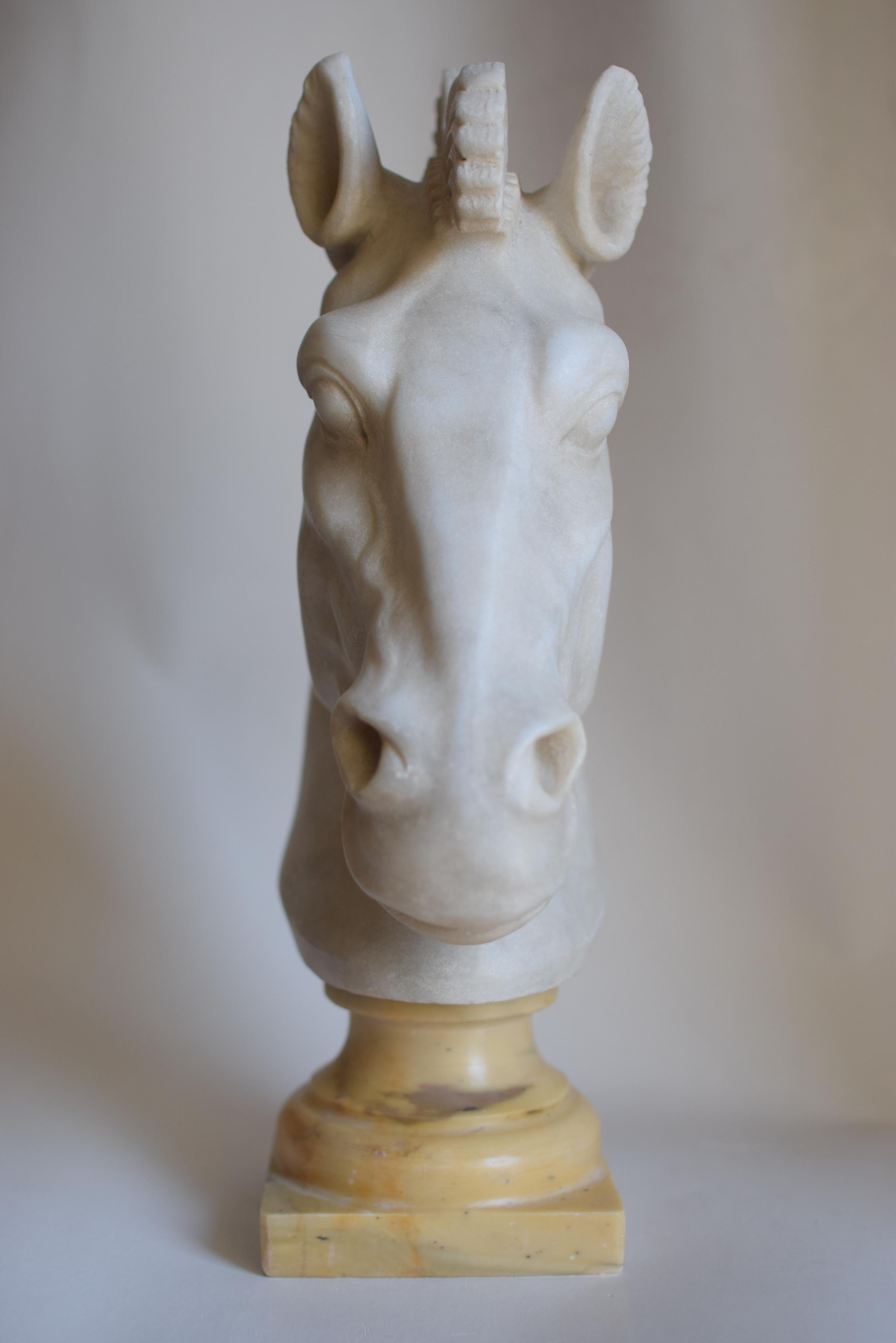 Italian Classic horse head in white Carrara marble -made in Italy For Sale