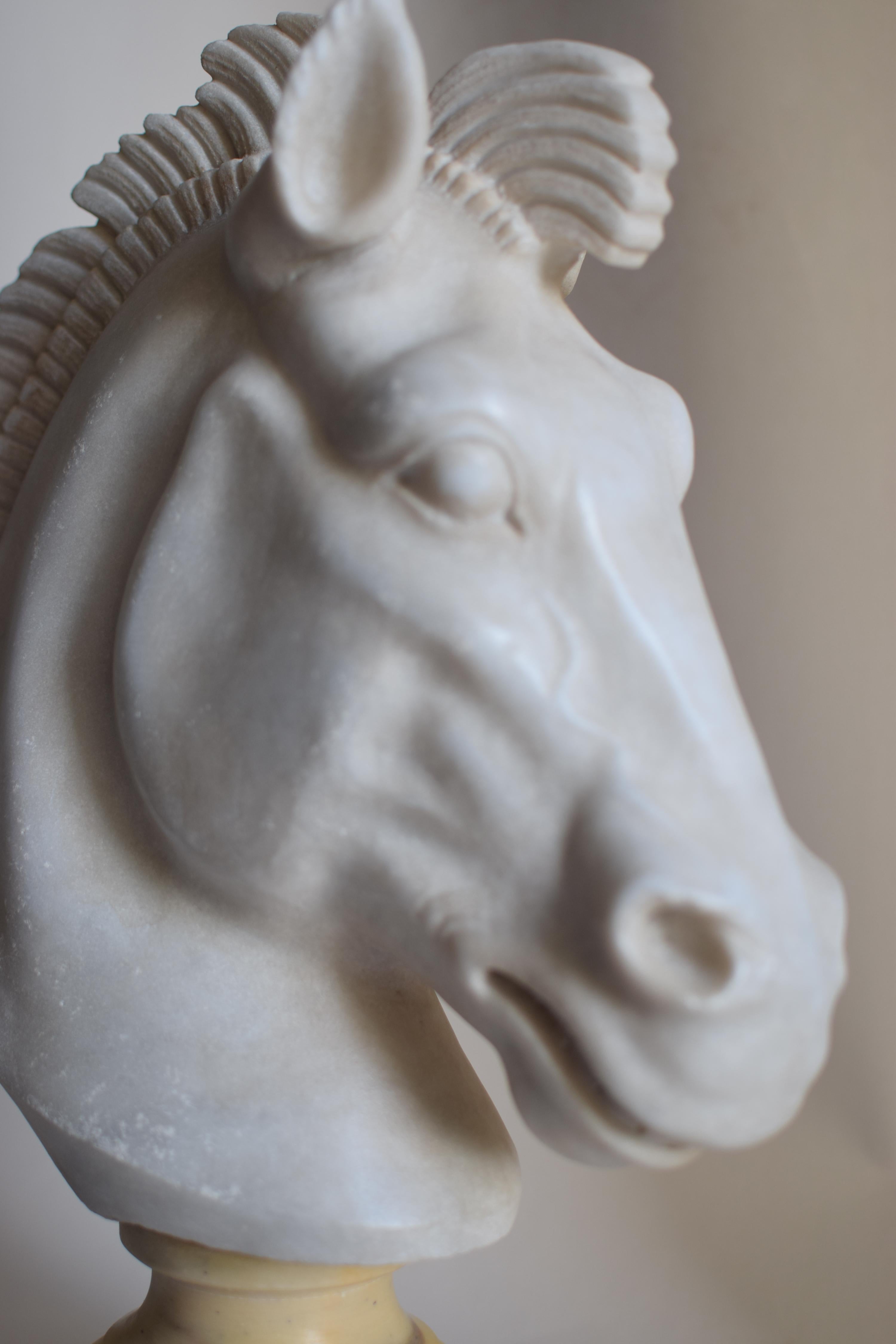 Classic horse head in white Carrara marble -made in Italy For Sale 1
