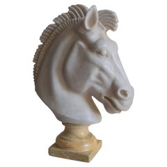 Classic horse head in white Carrara marble -made in Italy