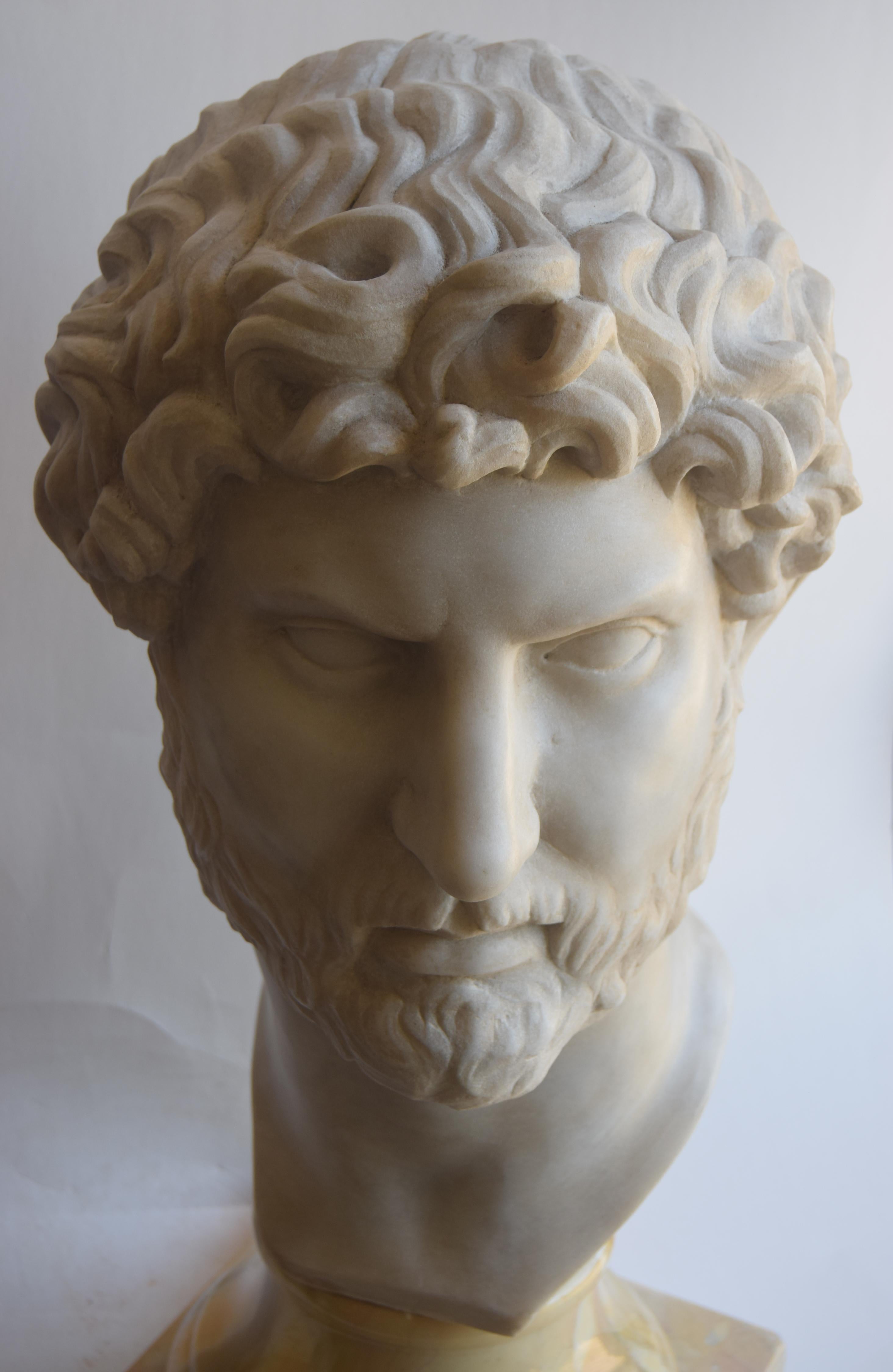 Testa di Adriano scolpita su marmo bianco Carrara -made in Italy For Sale 2
